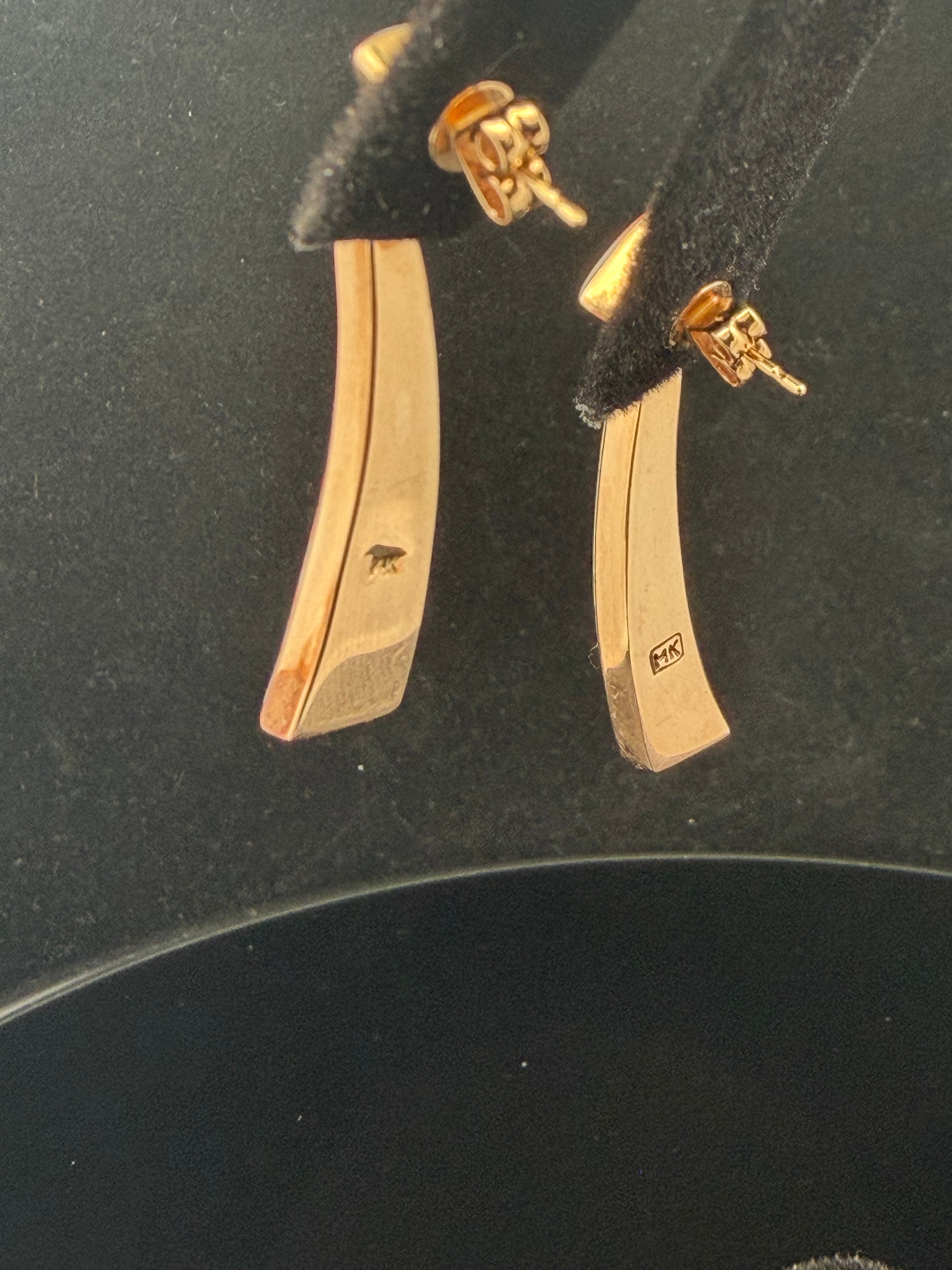 14 Karat Yellow Gold and Inlaid Mosaic Opal Post Dangle Earrings
