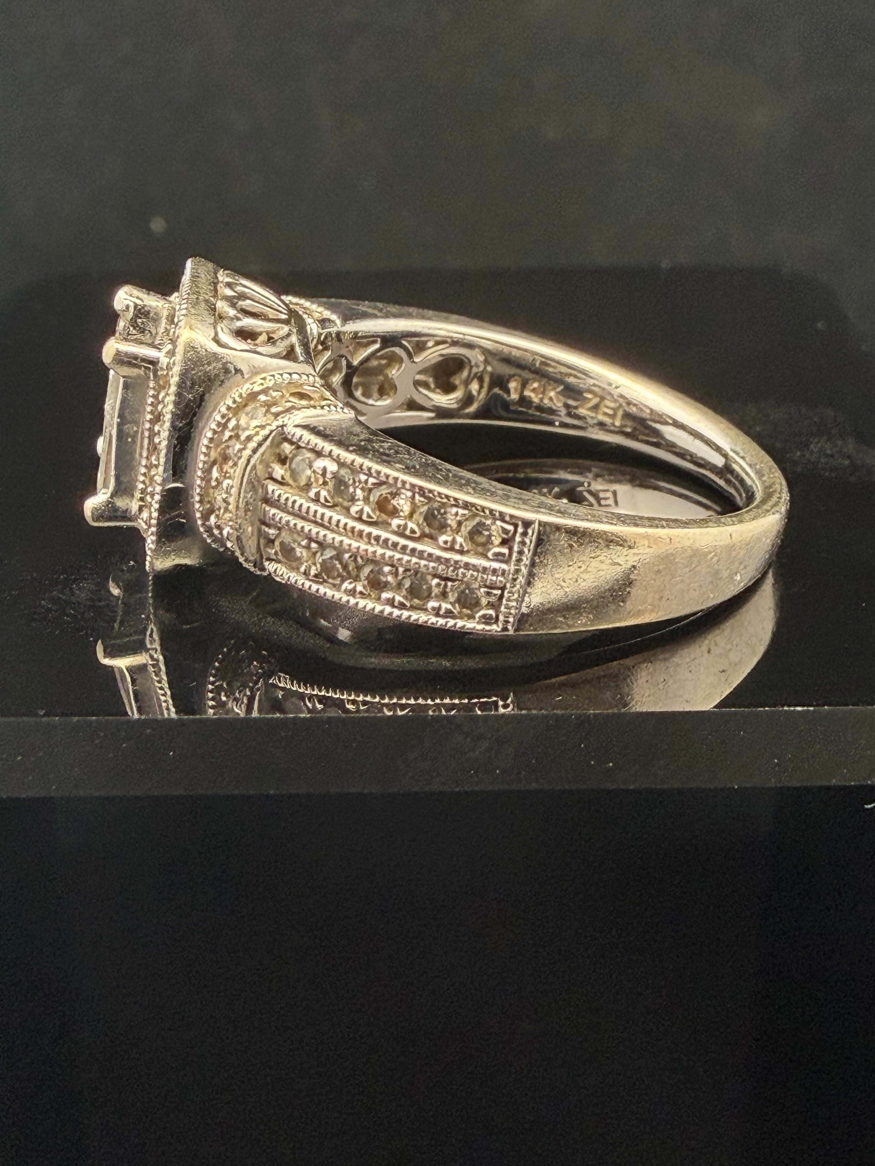 14KWG Natural Diamond Quad Princess Cut Halo Ring