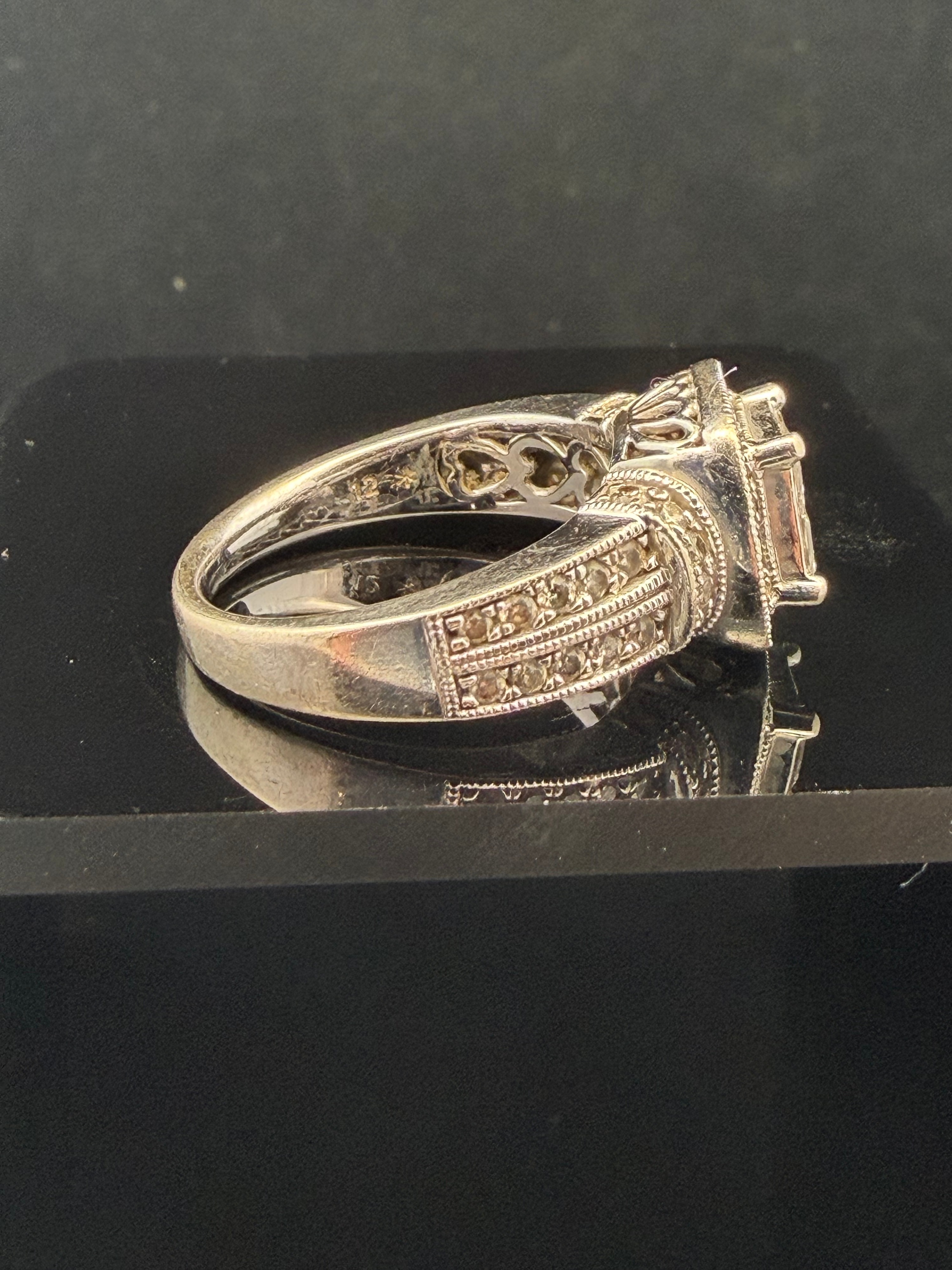 14KWG Natural Diamond Quad Princess Cut Halo Ring