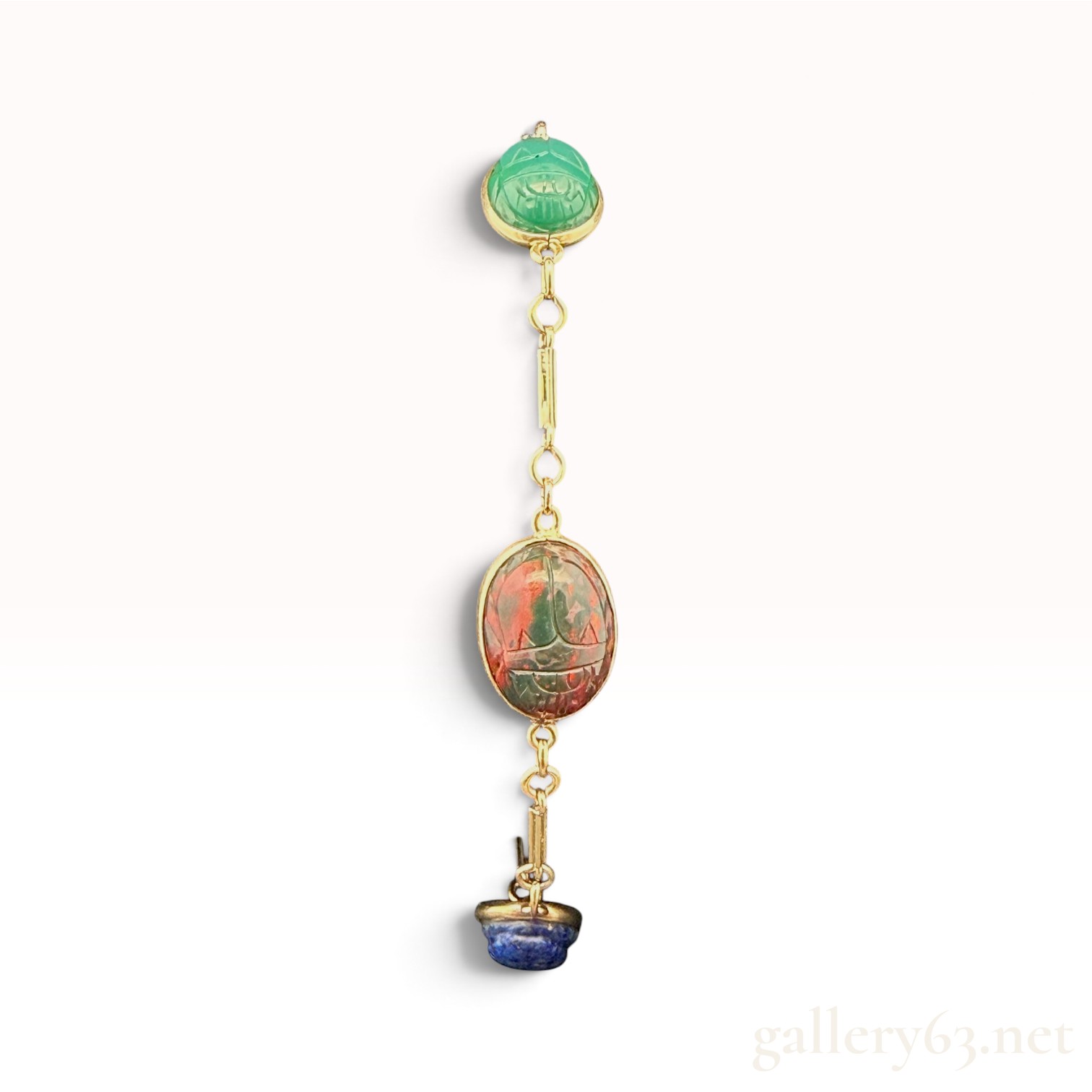Vintage 14 Karat Yellow Gold Multi-Stone Scarab Link Bracelet