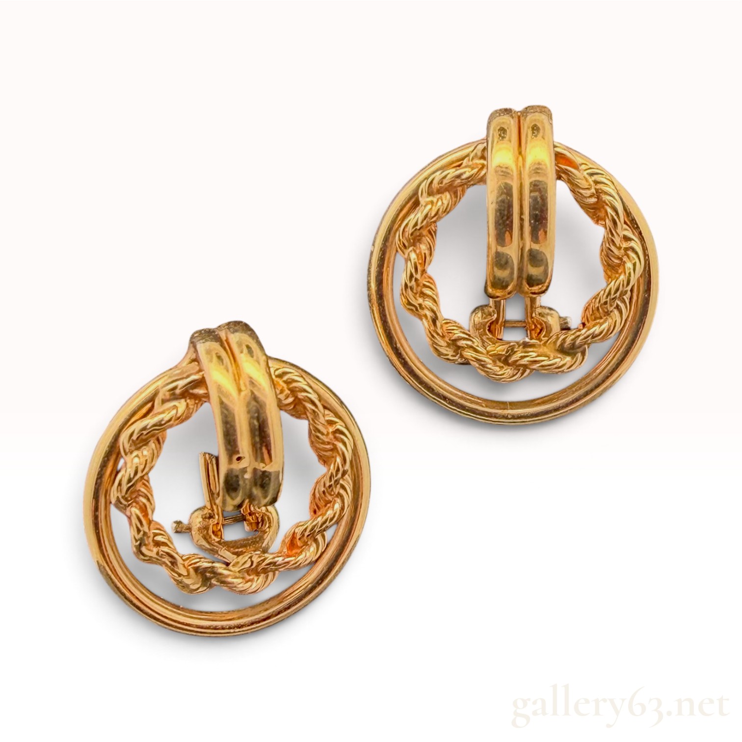 A Pair of Vintage Yellow Gold Double Hoop Clip-On Earrings