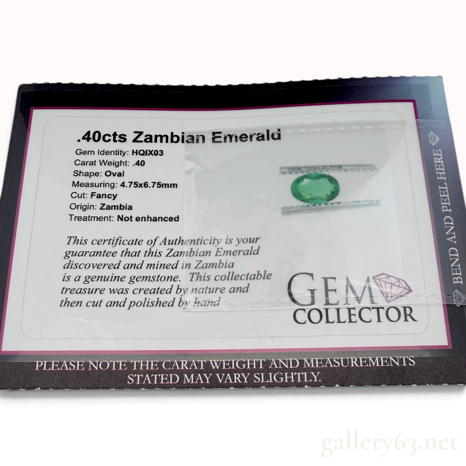 0.40ct Zambian Oval Emerald with Certificate Card