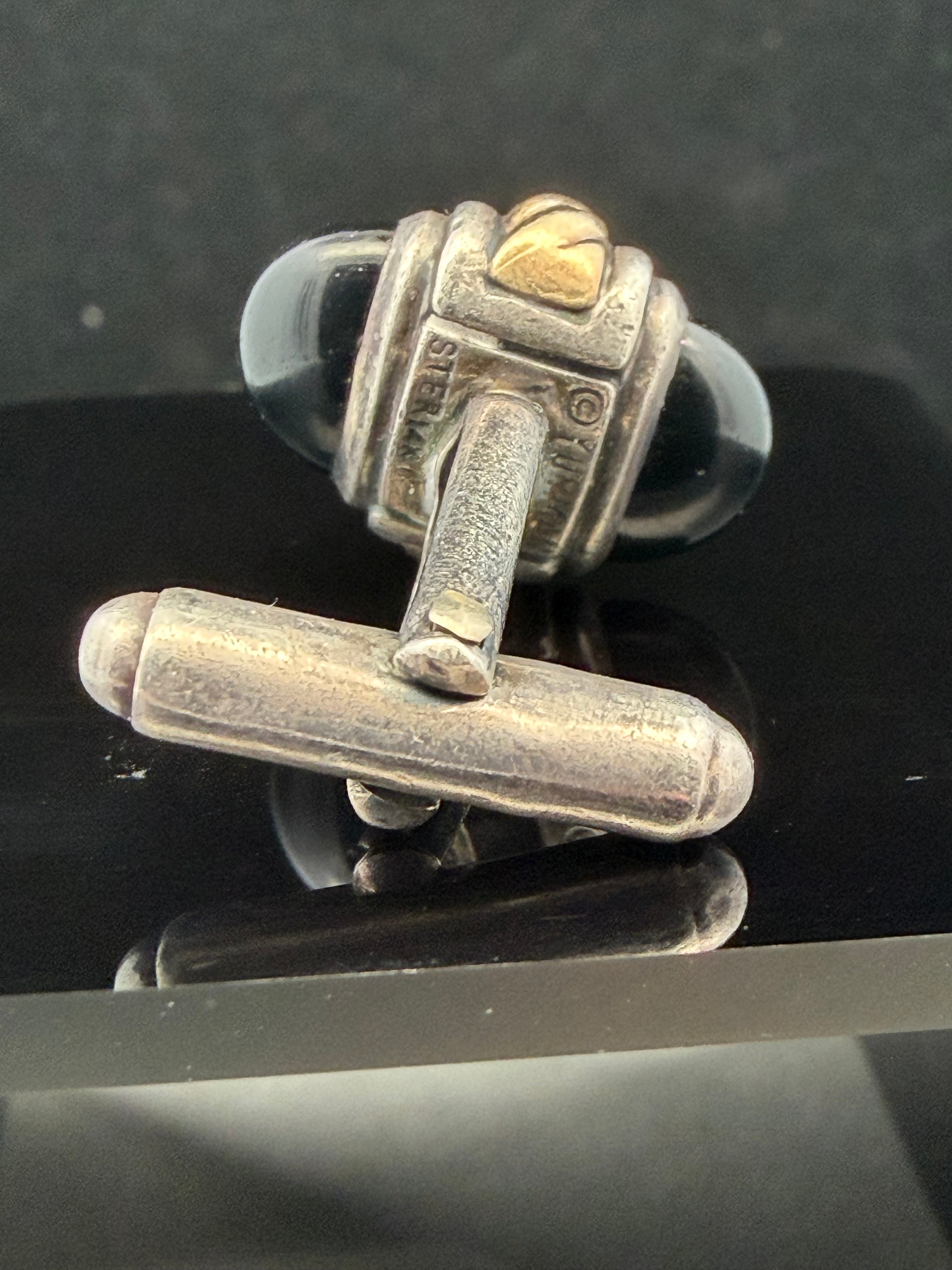 David Yurman Sterling Silver and 14 Karat Gold Black Stone Cufflink