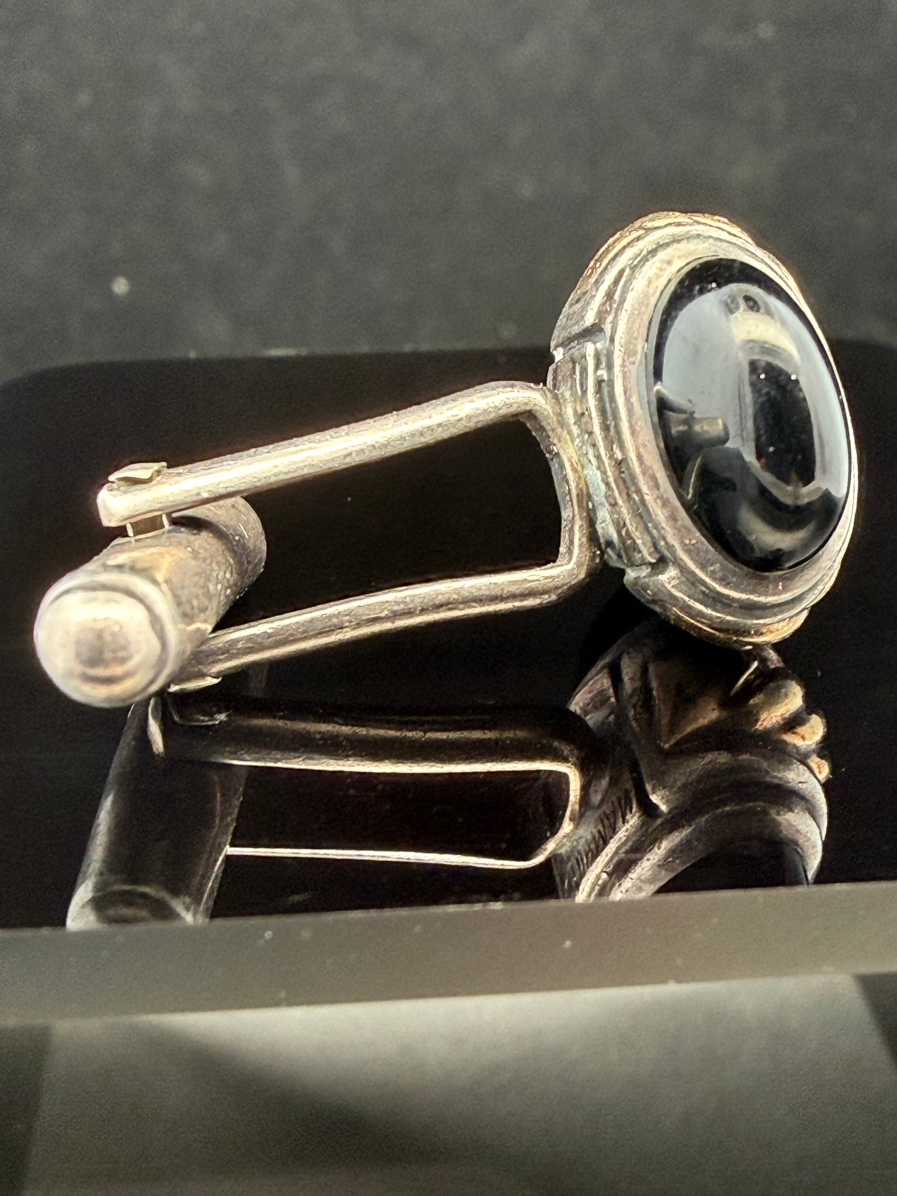 David Yurman Sterling Silver and 14 Karat Gold Black Stone Cufflink