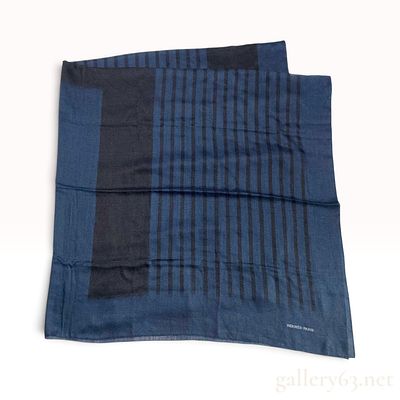 Hermes 180cm Cashmere & Silk Scarf Navy and Grey Abstract Geometric H Motif. This Hermes large 