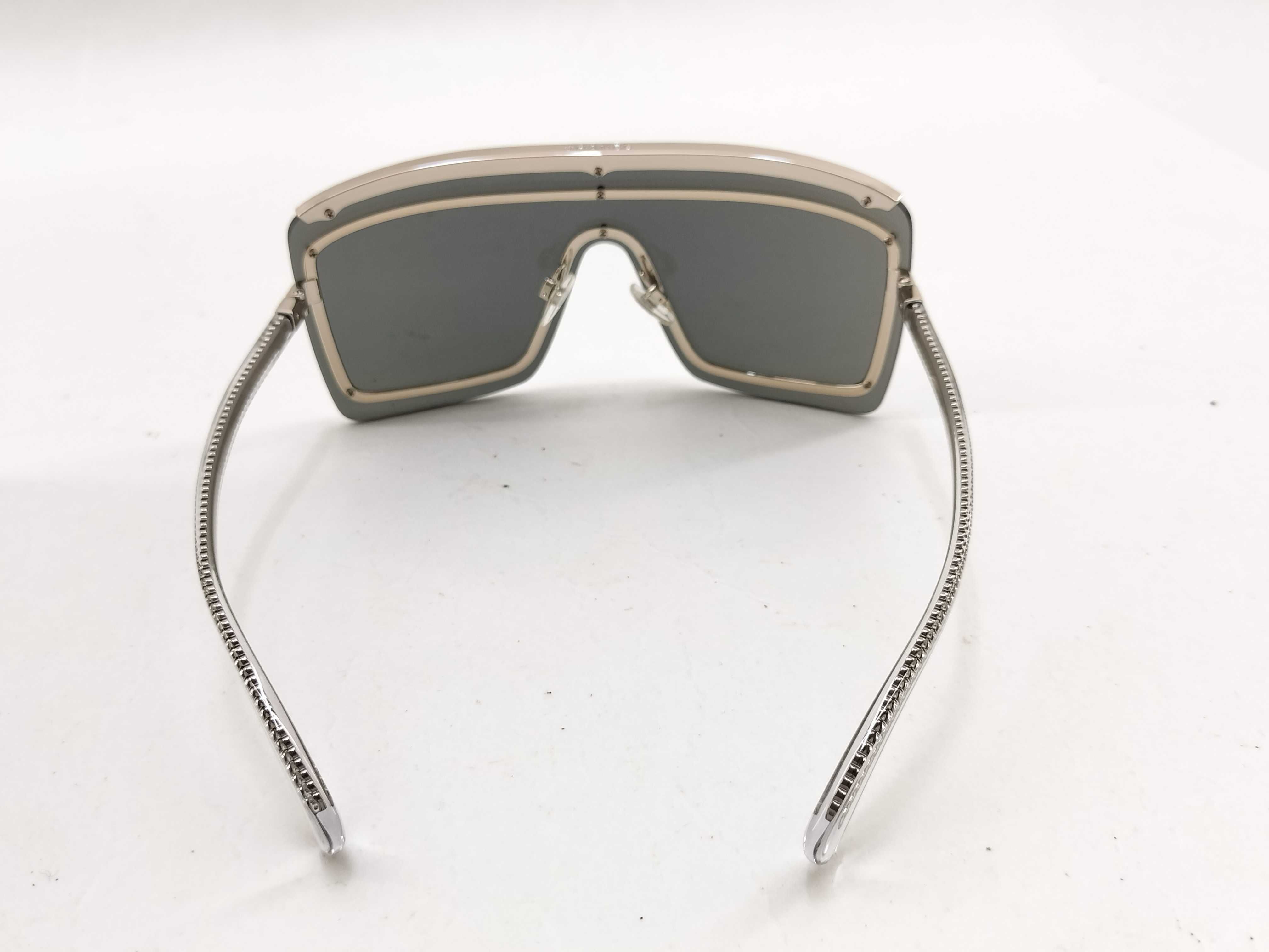 Chanel Mirrored Shield Sunglasses with Chain Core Arms