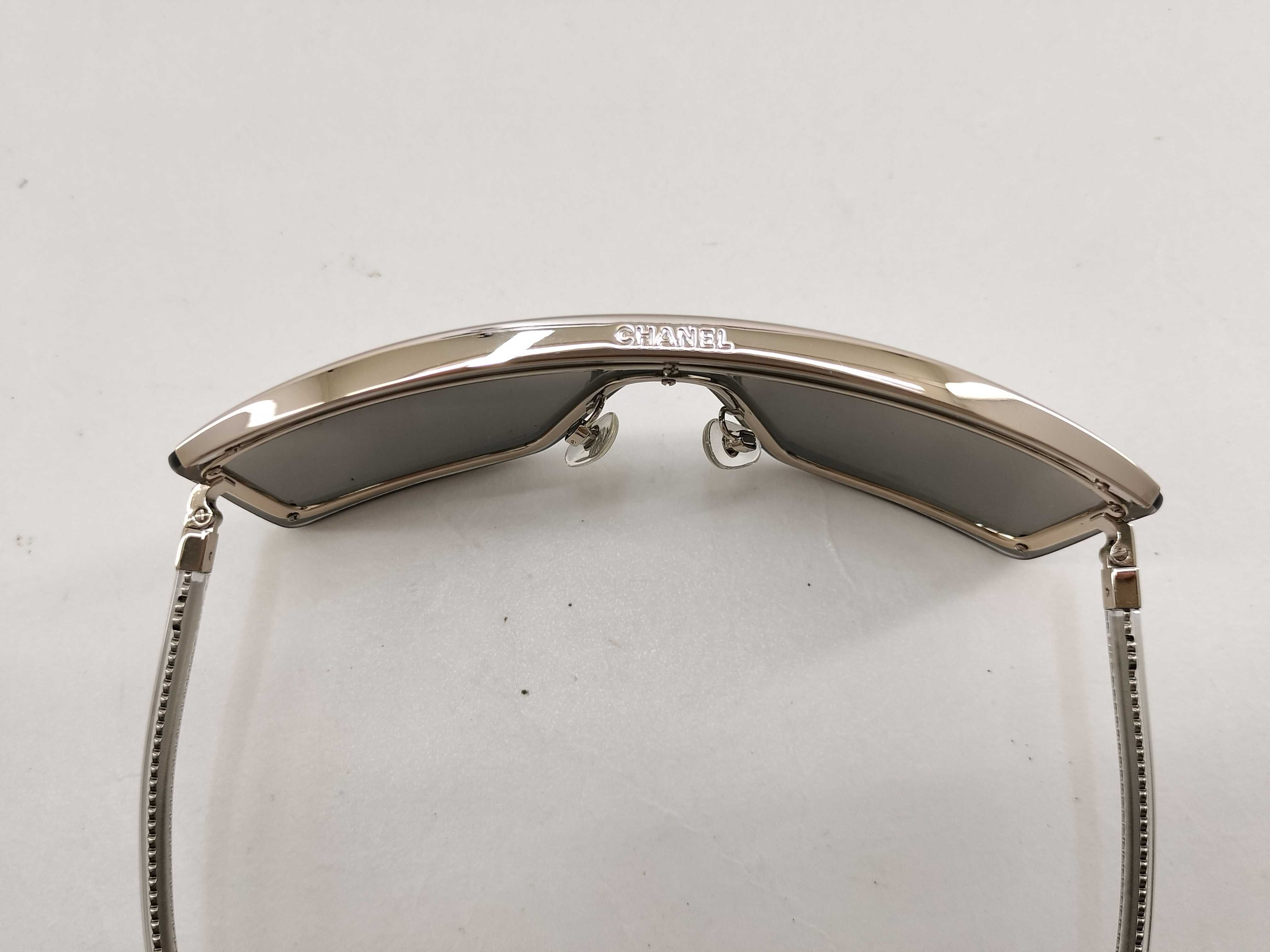 Chanel Mirrored Shield Sunglasses with Chain Core Arms