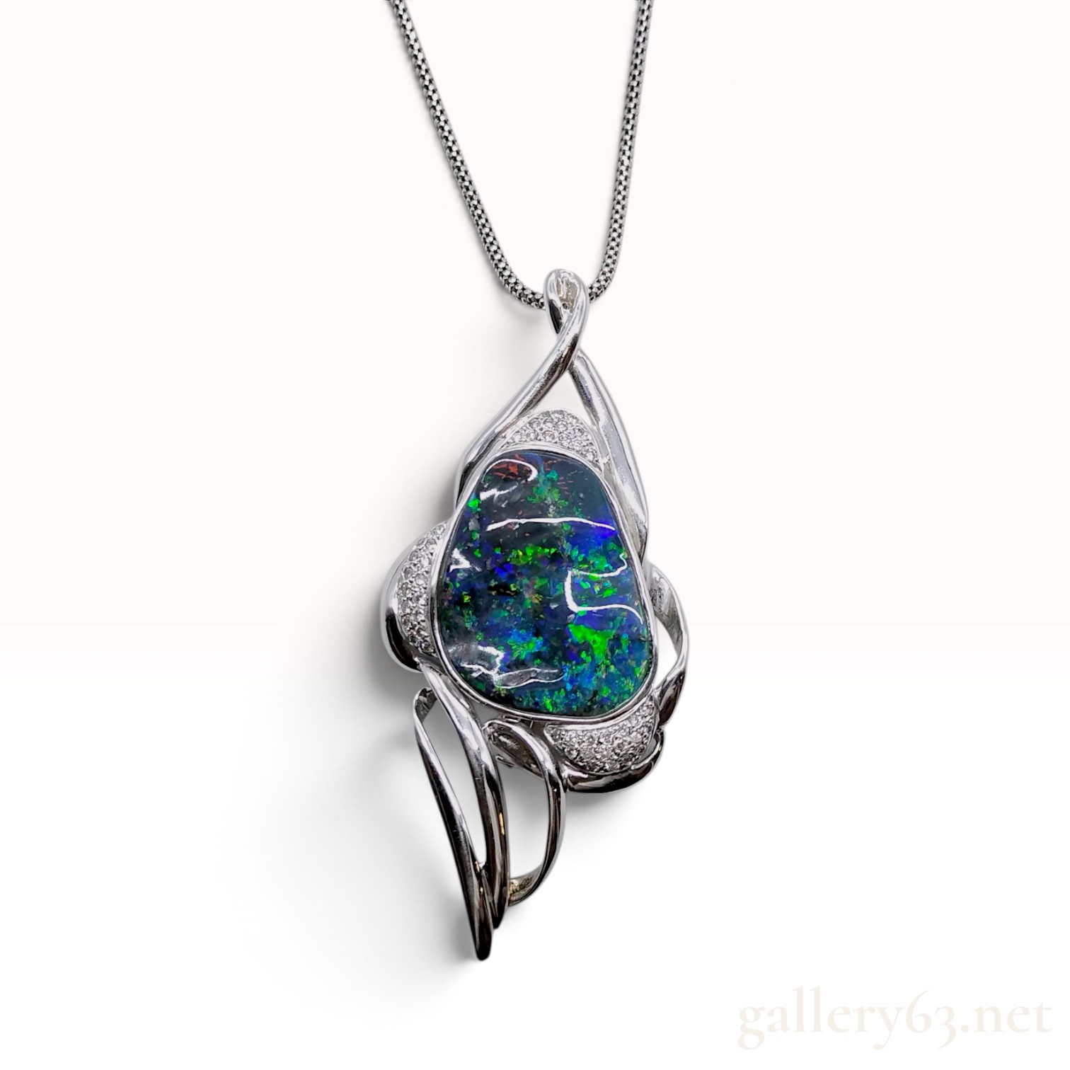 19.58ct Natural Boulder Opal and 0.38ctw Natural Diamond 18KWG Combination Brooch Pendant