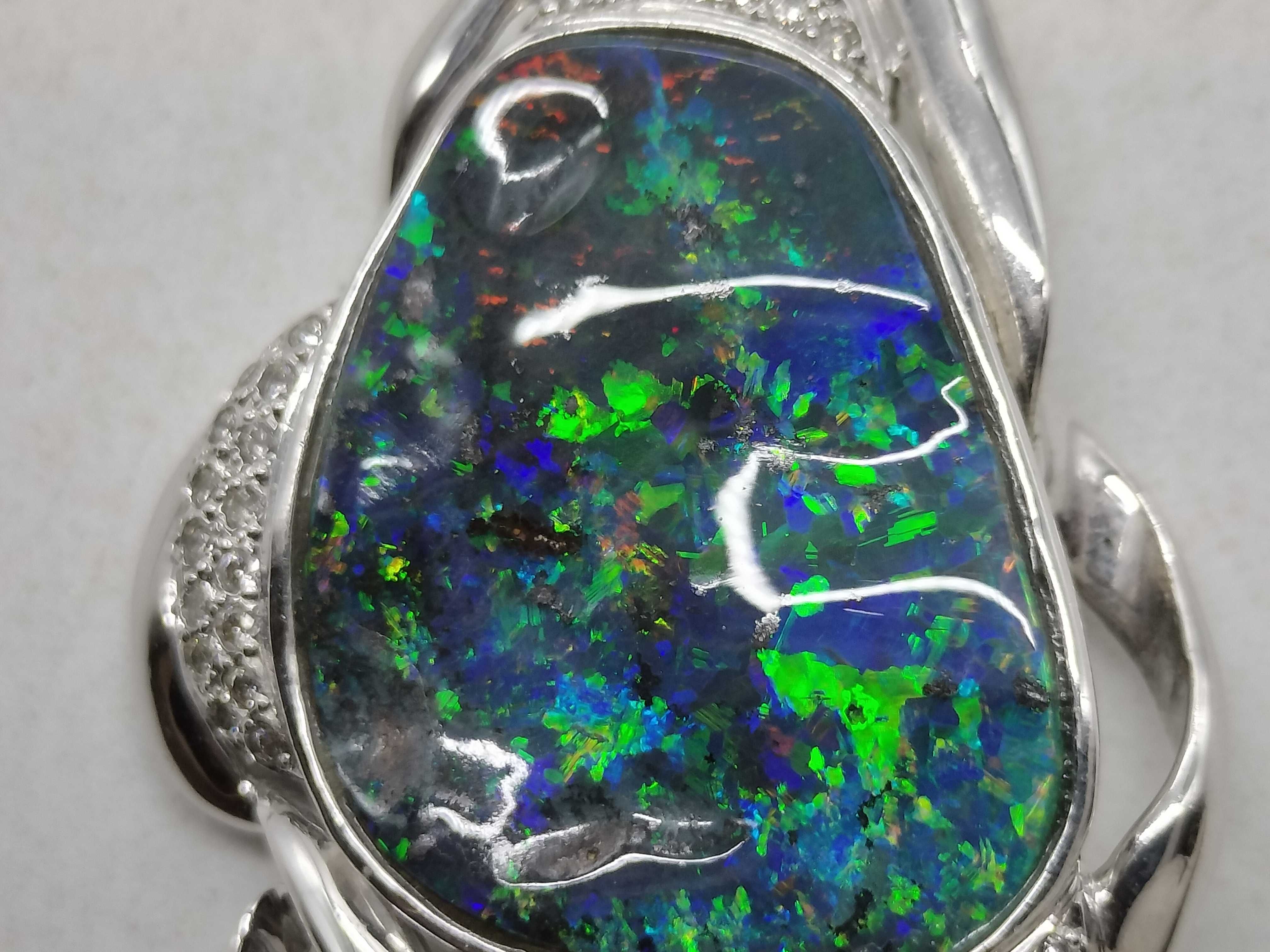 19.58ct Natural Boulder Opal and 0.38ctw Natural Diamond 18KWG Combination Brooch Pendant