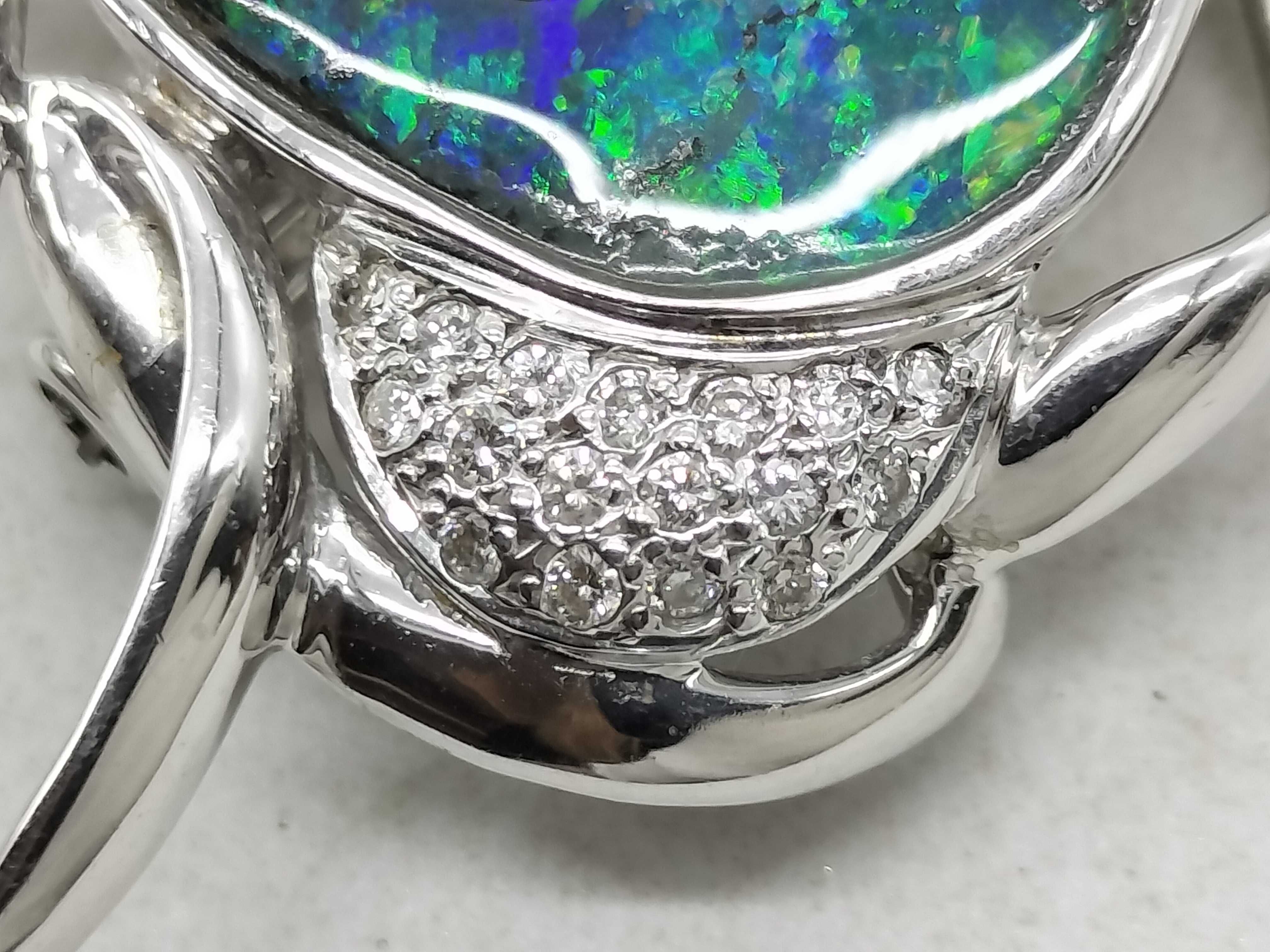 19.58ct Natural Boulder Opal and 0.38ctw Natural Diamond 18KWG Combination Brooch Pendant