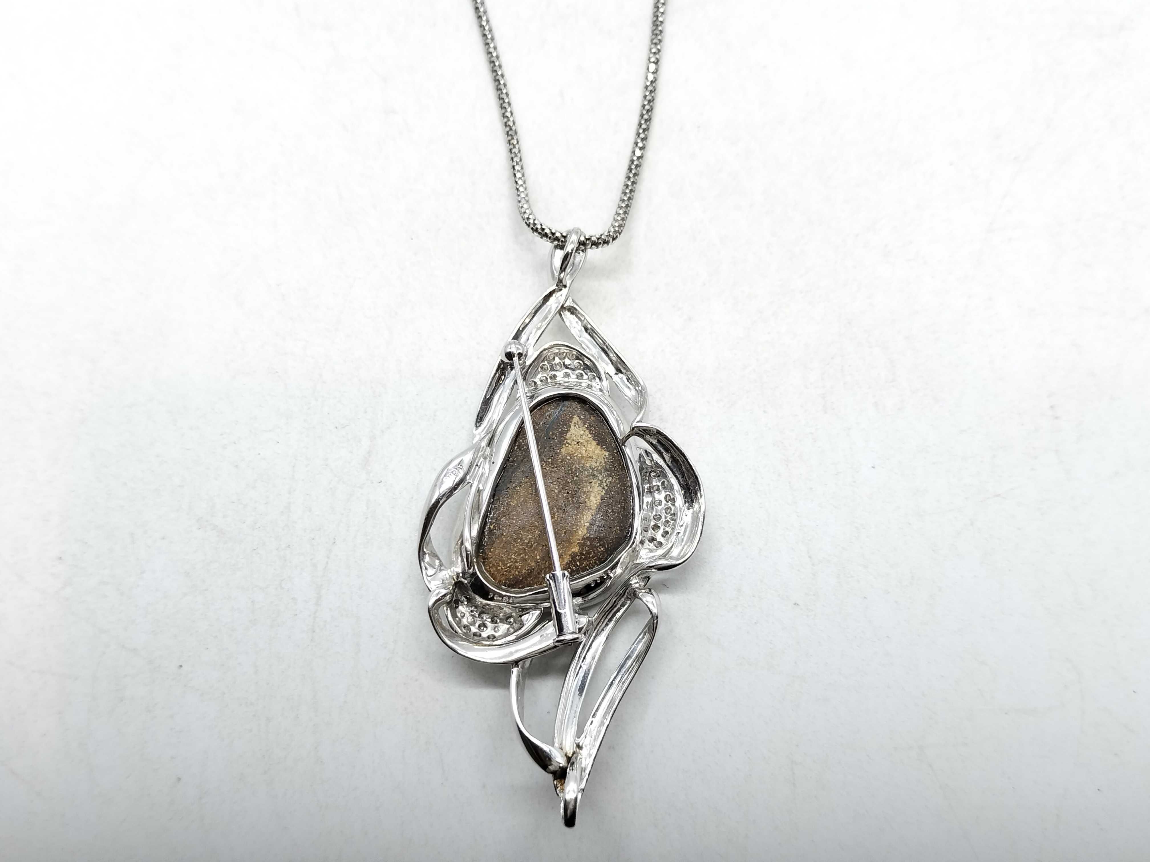 19.58ct Natural Boulder Opal and 0.38ctw Natural Diamond 18KWG Combination Brooch Pendant