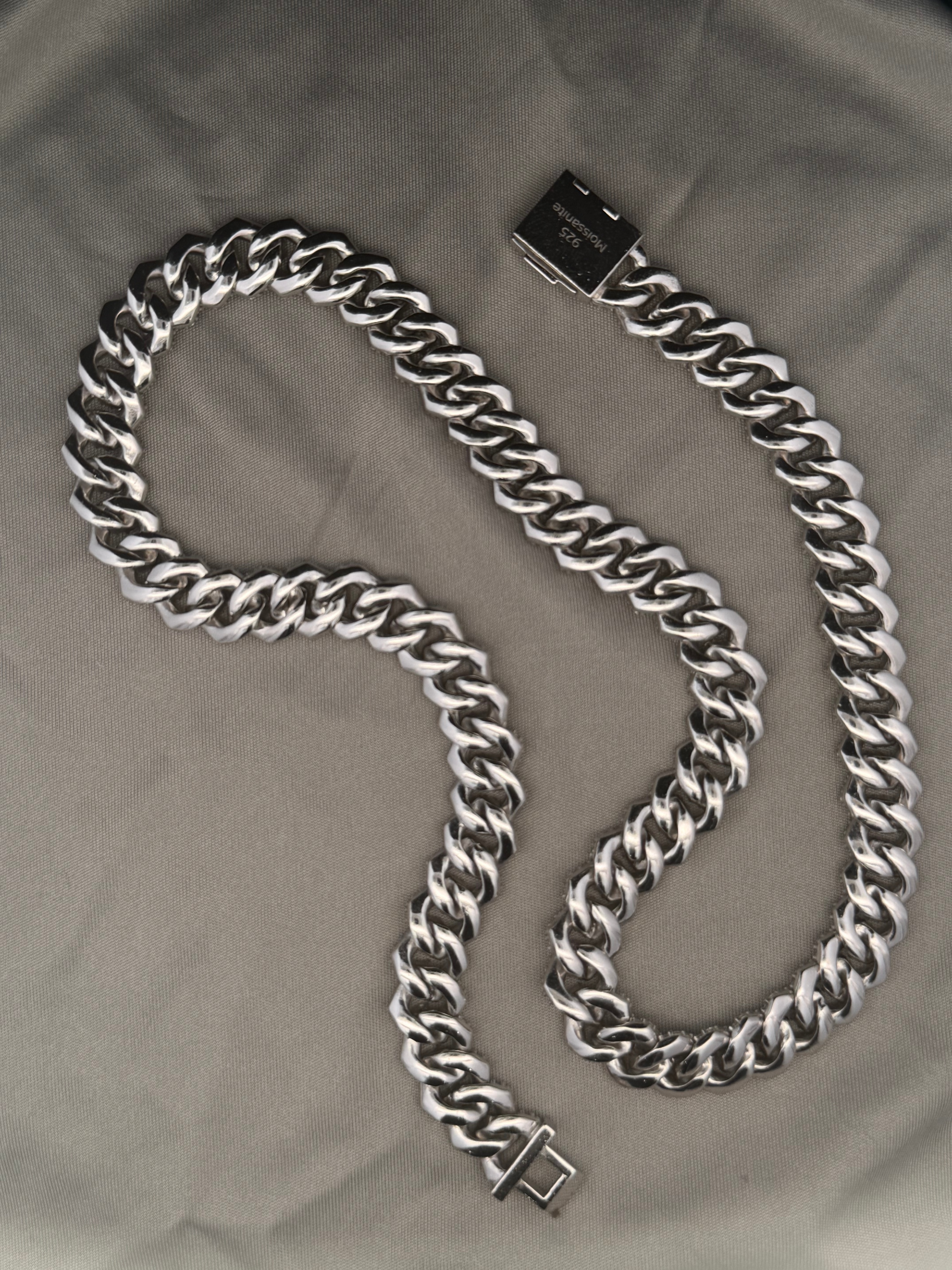 925 Sterling Silver and Moissanite Cuban Link Chain