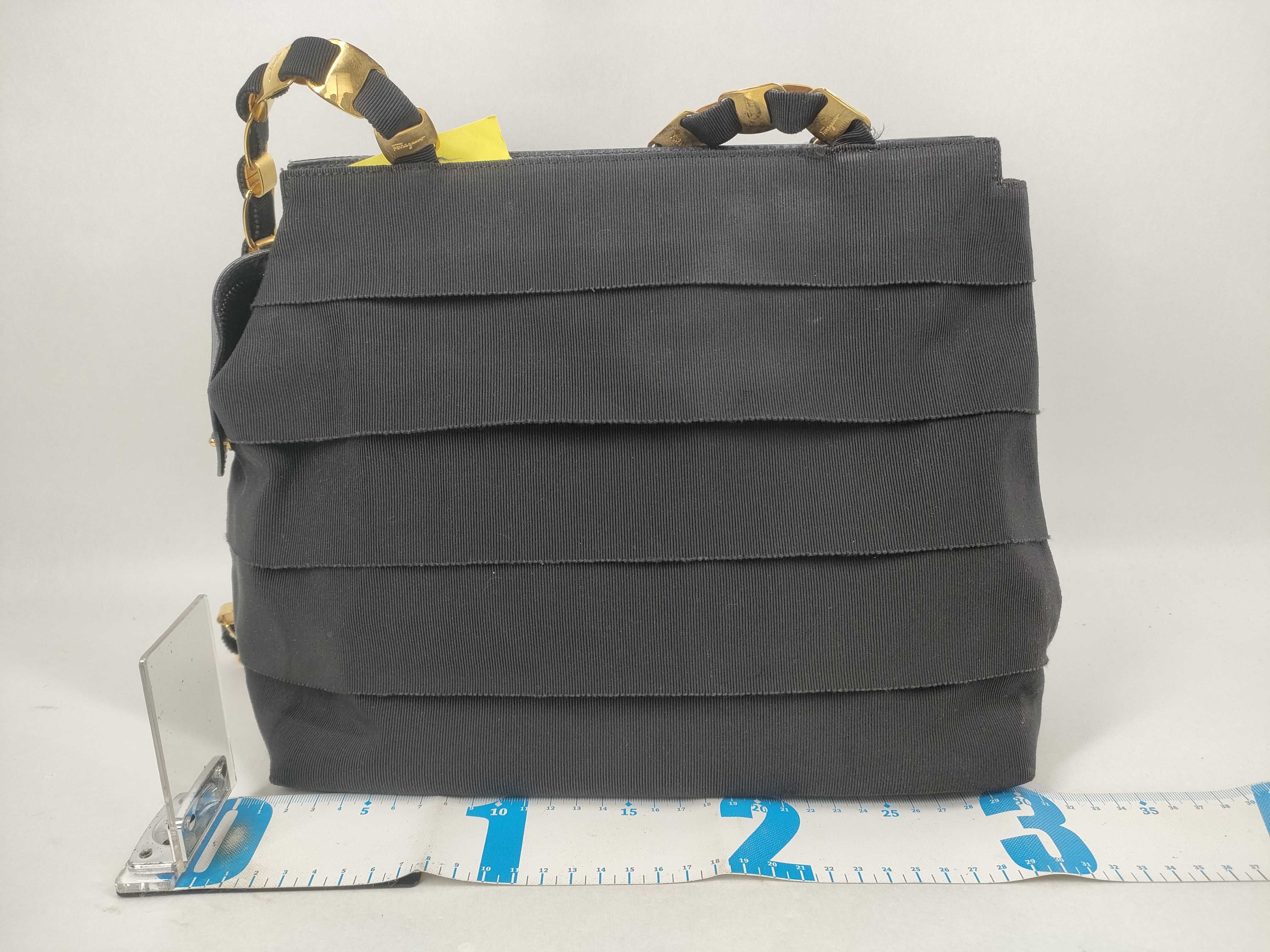 Salvatore Ferragamo Vara Tiered Grosgrain Chain Shoulder Bag Black