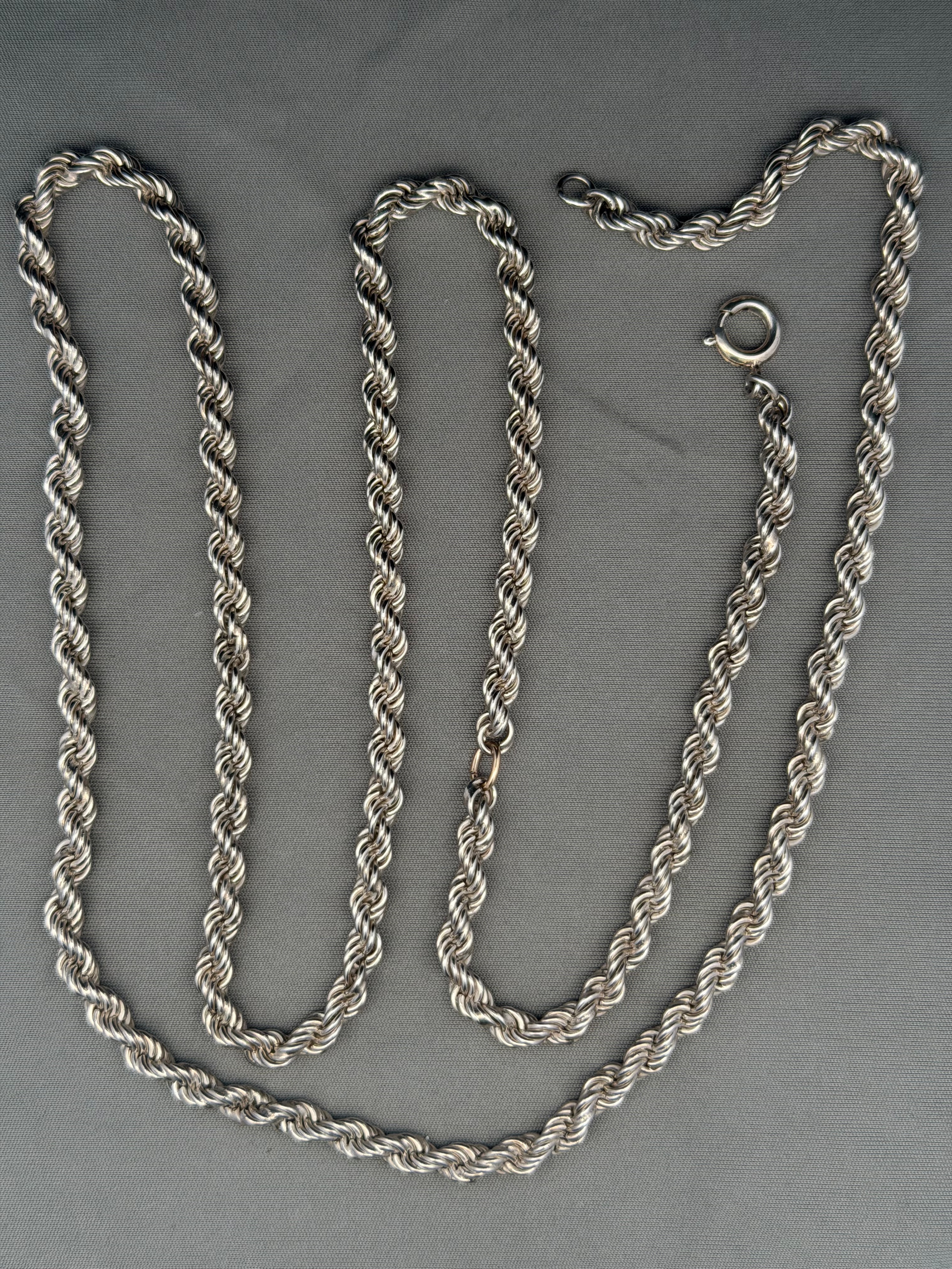 Sterling Silver Rope Chain Necklace 41.2g 28.5 Inches Long