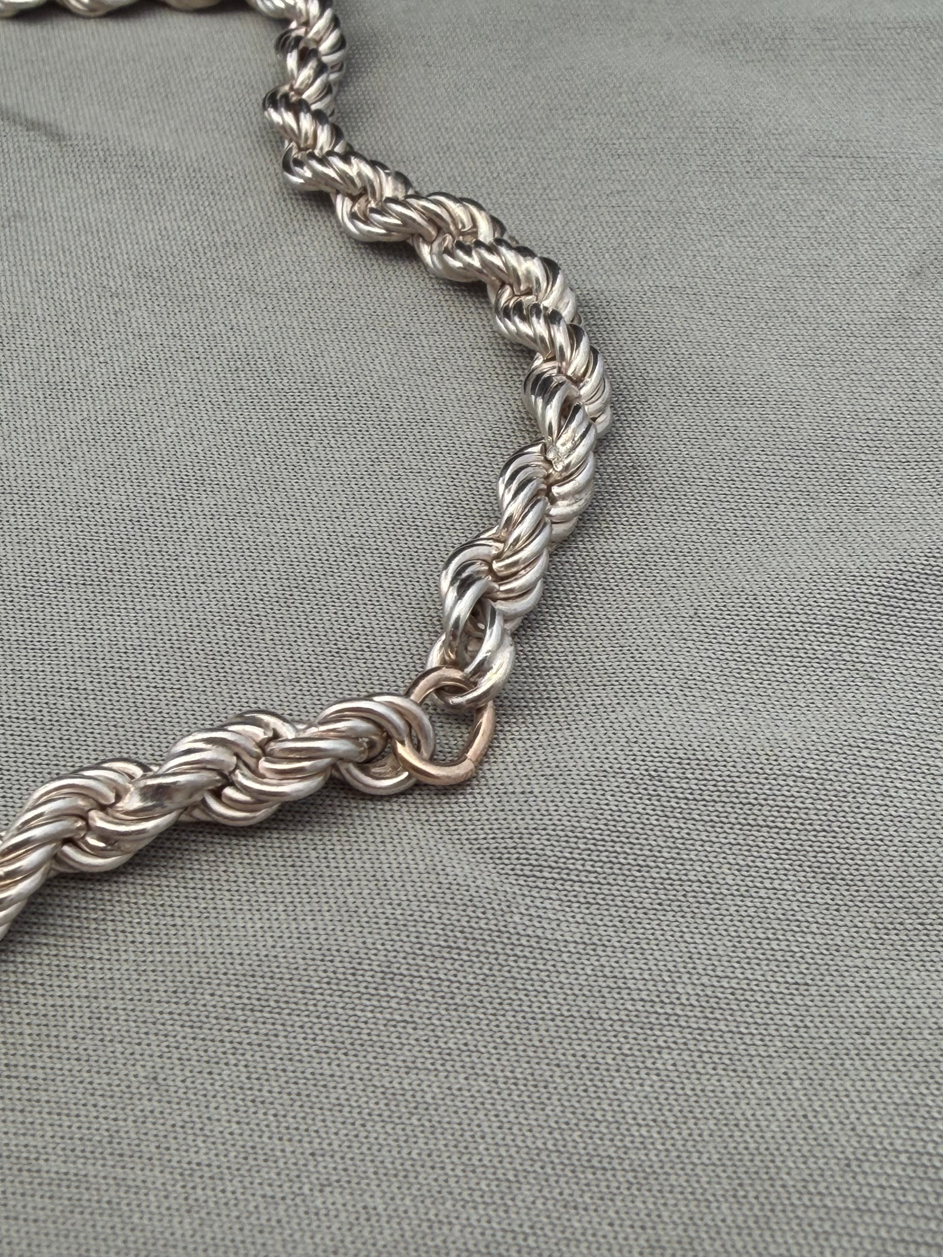 Sterling Silver Rope Chain Necklace 41.2g 28.5 Inches Long