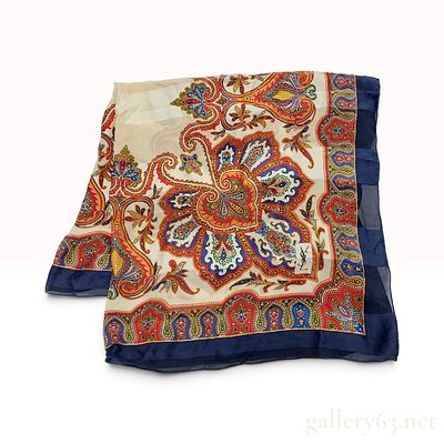Vintage Yves Saint Laurent Paisley Print Silk Carre 100cm. This Yves Saint Laurent silk carre 