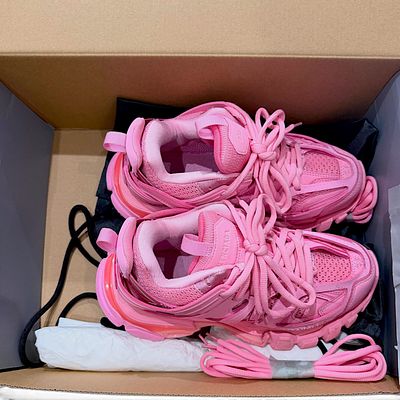 Balenciaga Track Pink Mesh and Nylon Sneakers Size 36 with Box. This pair of Balenciaga Track 