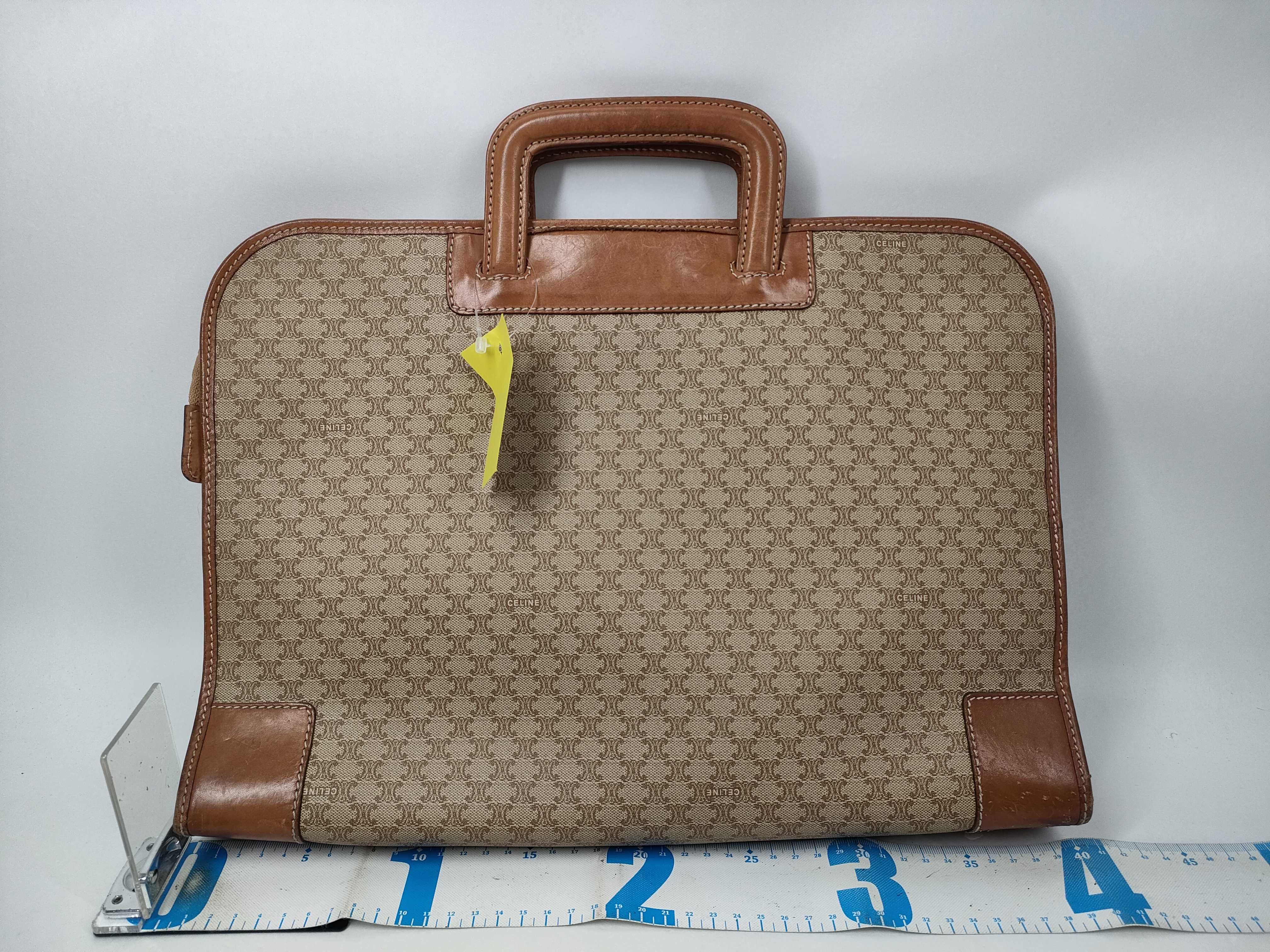 Vintage Celine Macadam Tan Coated Canvas Briefcase