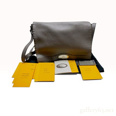 Fendi Selleria Grey Cuoio Romano Leather Messenger Bag. This Fendi Selleria messenger bag is 