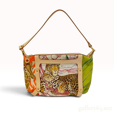Salvatore Ferragamo Fiera Jungle Print Silk and Vachetta Leather Shoulder Bag. This Salvatore 