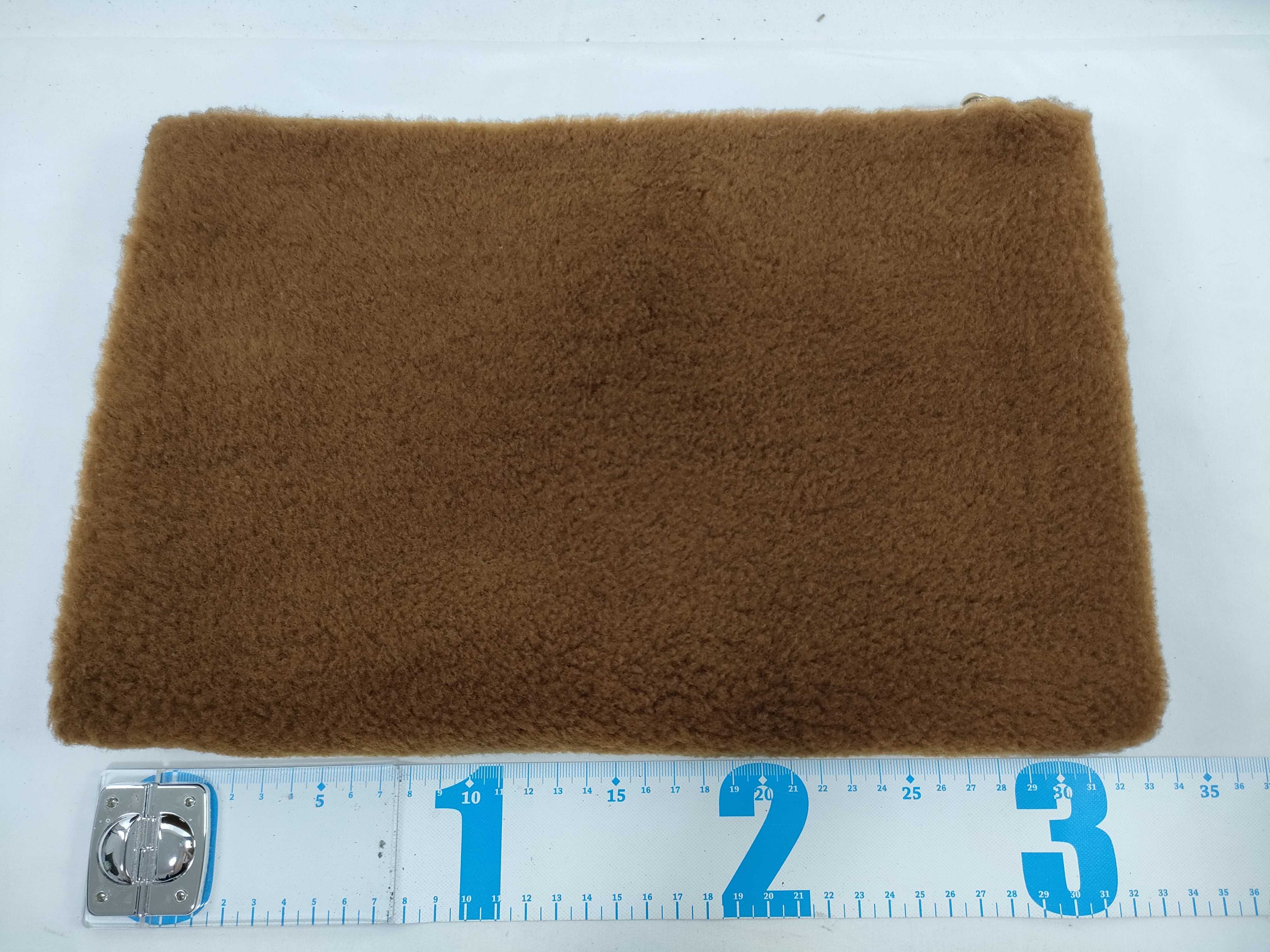 Fendi Flat Logo Pouch Brown Shearling Large