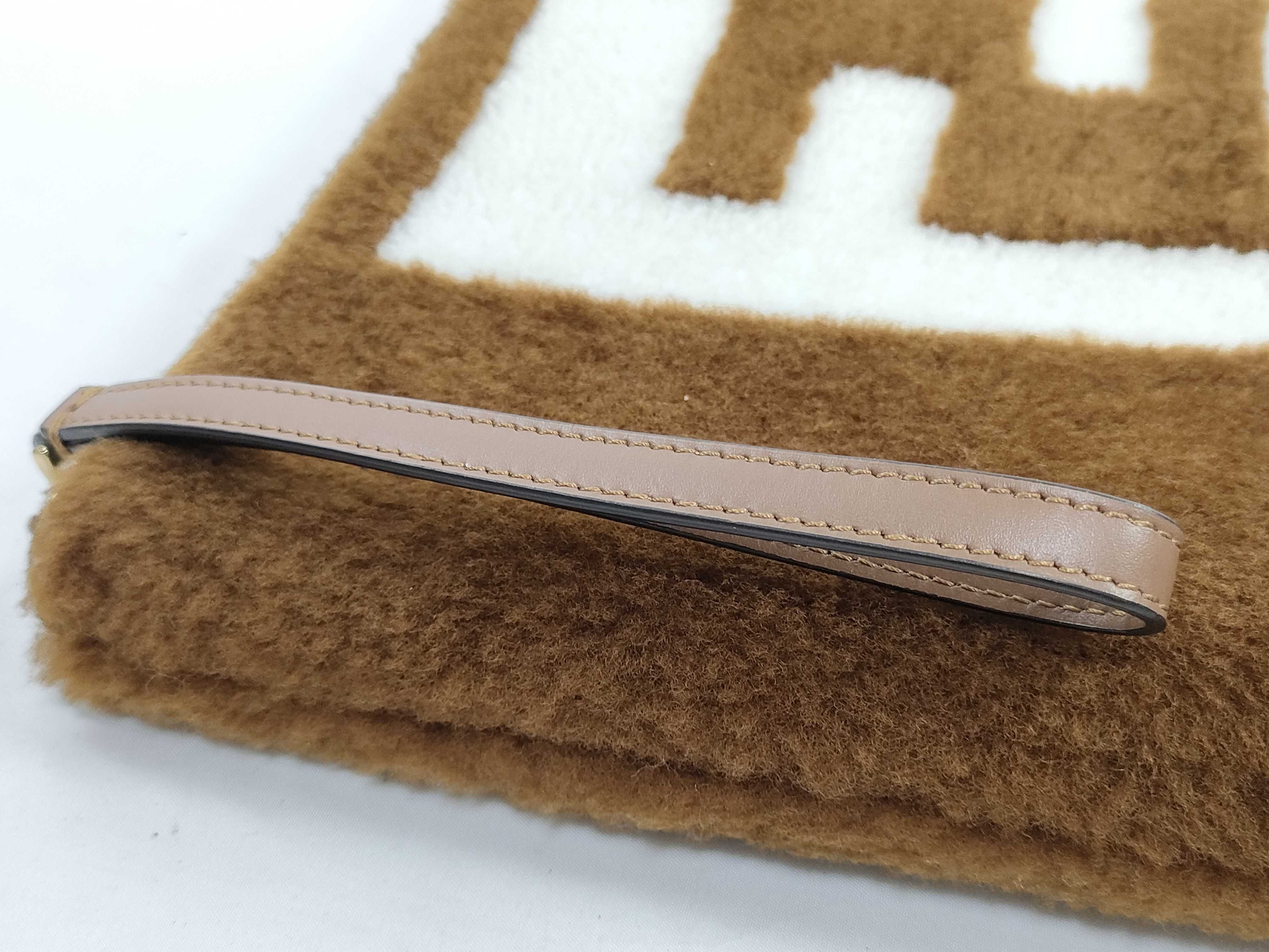 Fendi Flat Logo Pouch Brown Shearling Large