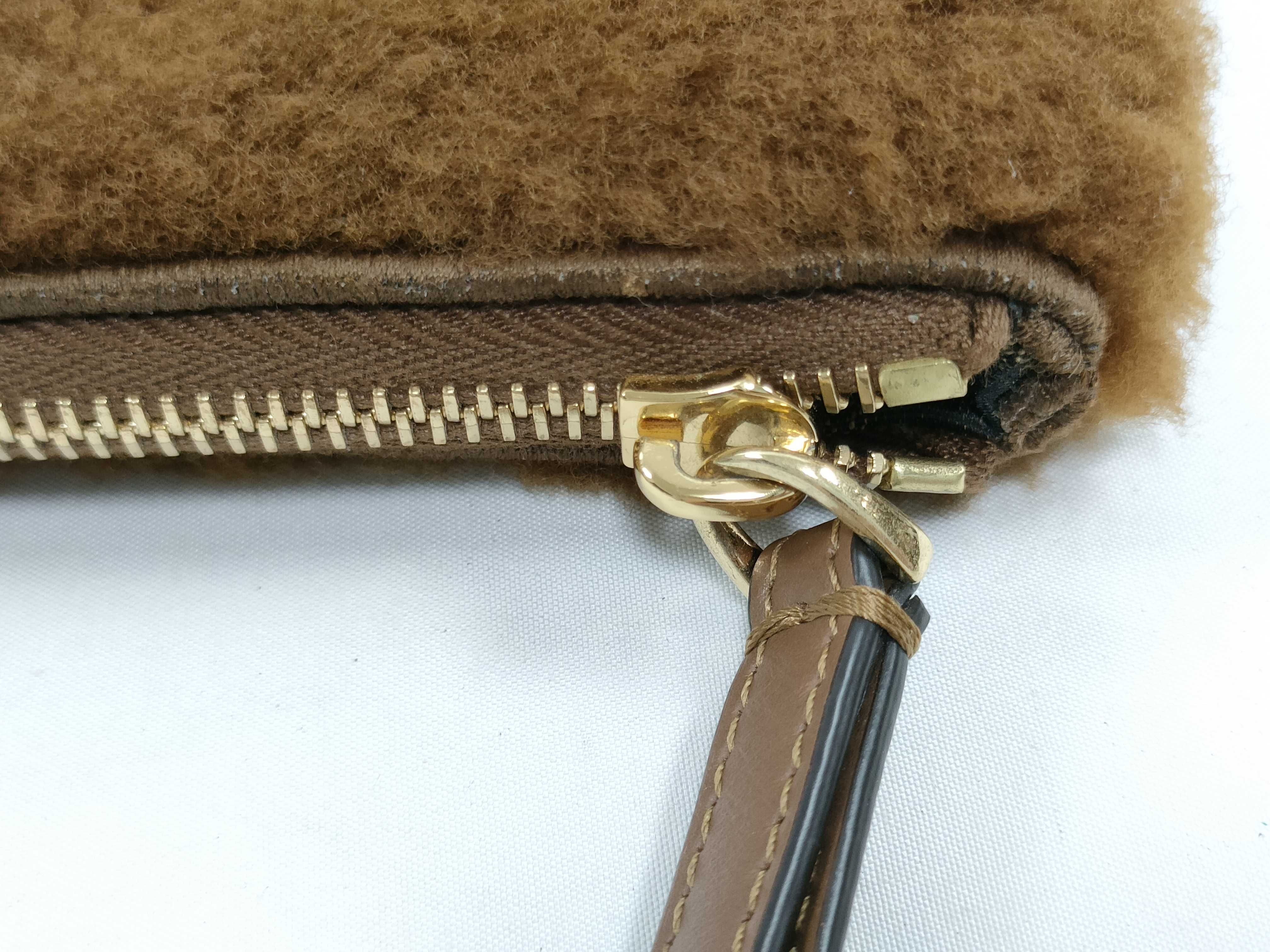 Fendi Flat Logo Pouch Brown Shearling Large
