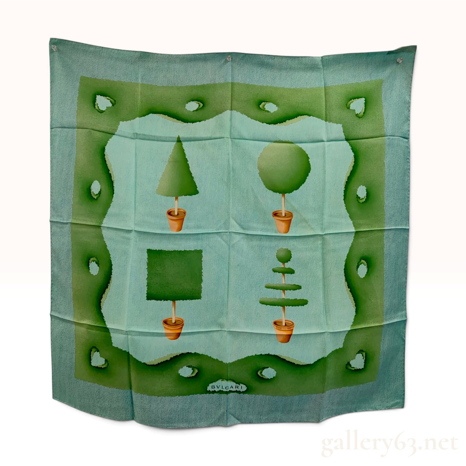 Lot 99 - Bvlgari Garden Topiary Print Green Silk Scarf 86cm