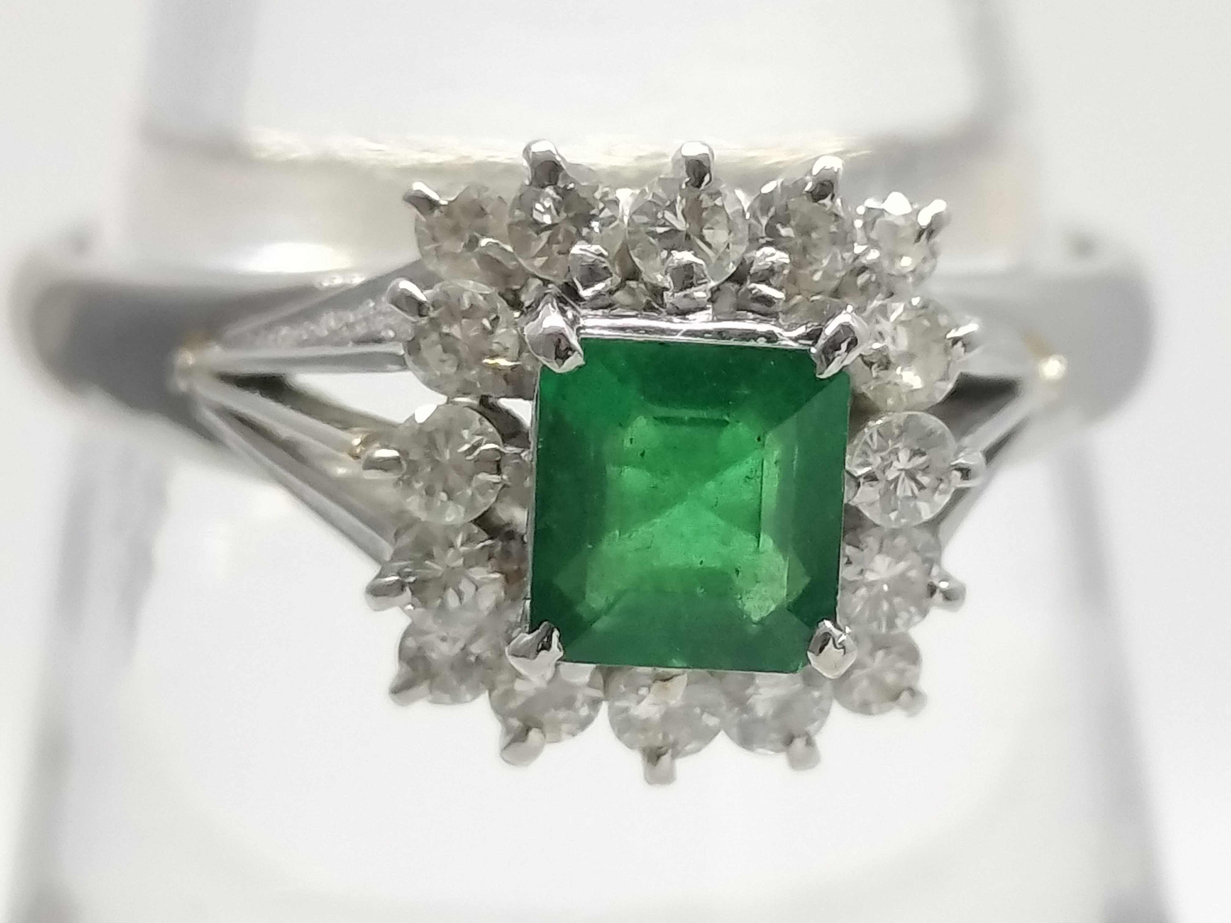Platinum Emerald and Diamond Cluster Ring
