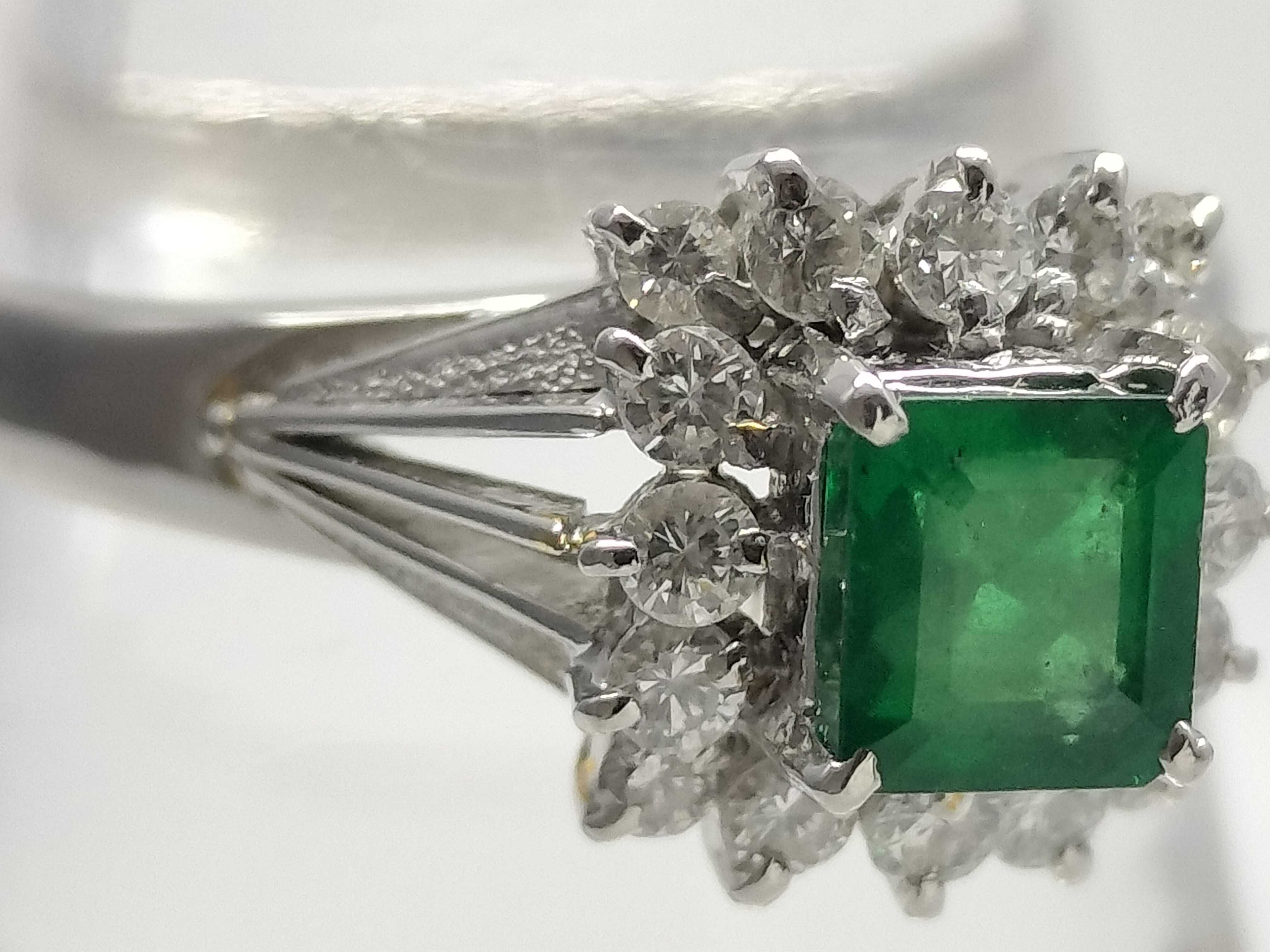 Platinum Emerald and Diamond Cluster Ring