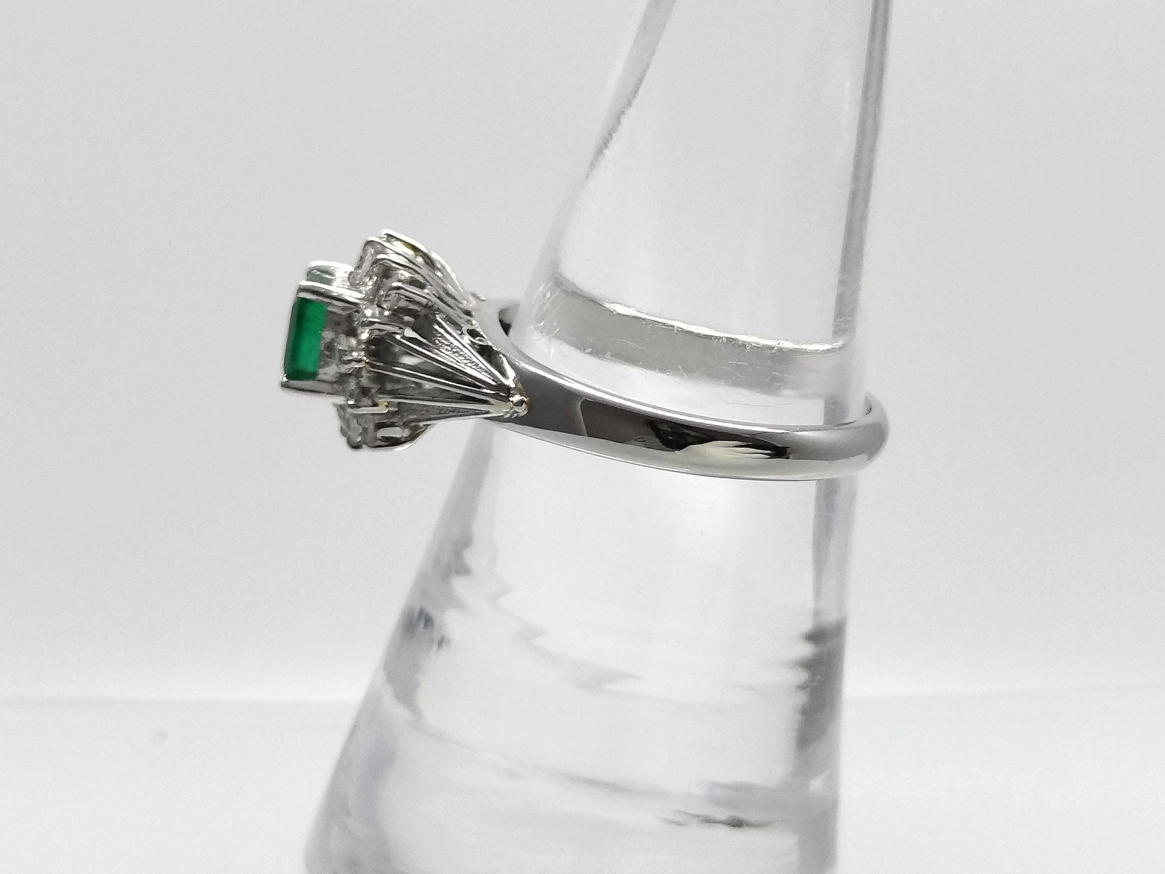 Platinum Emerald and Diamond Cluster Ring
