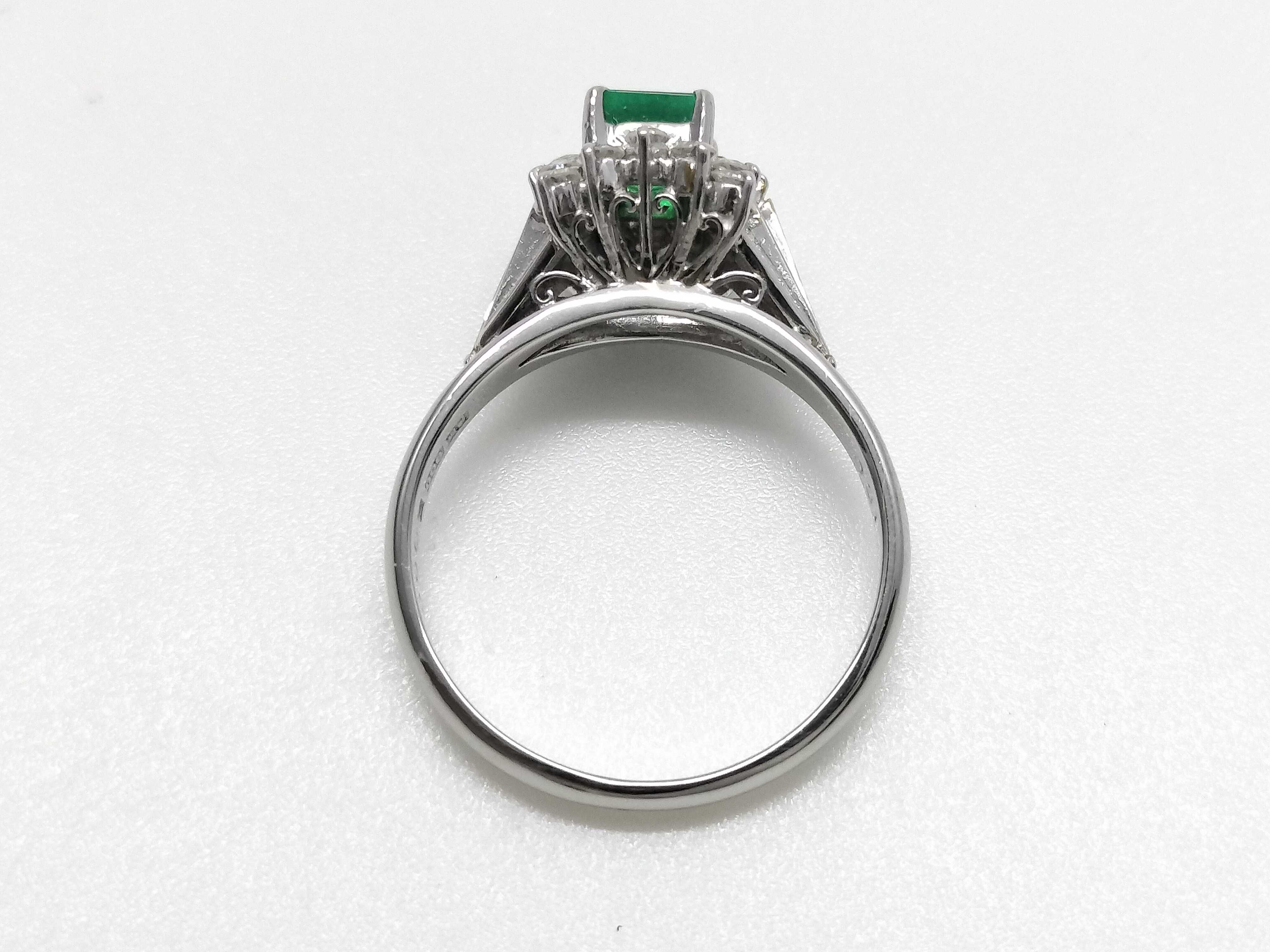 Platinum Emerald and Diamond Cluster Ring