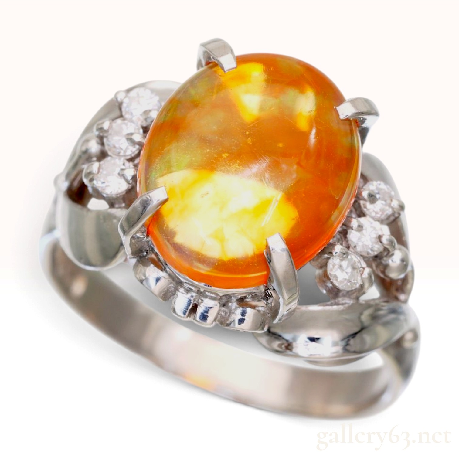 Platinum Fire Opal and Diamond Cocktail Ring