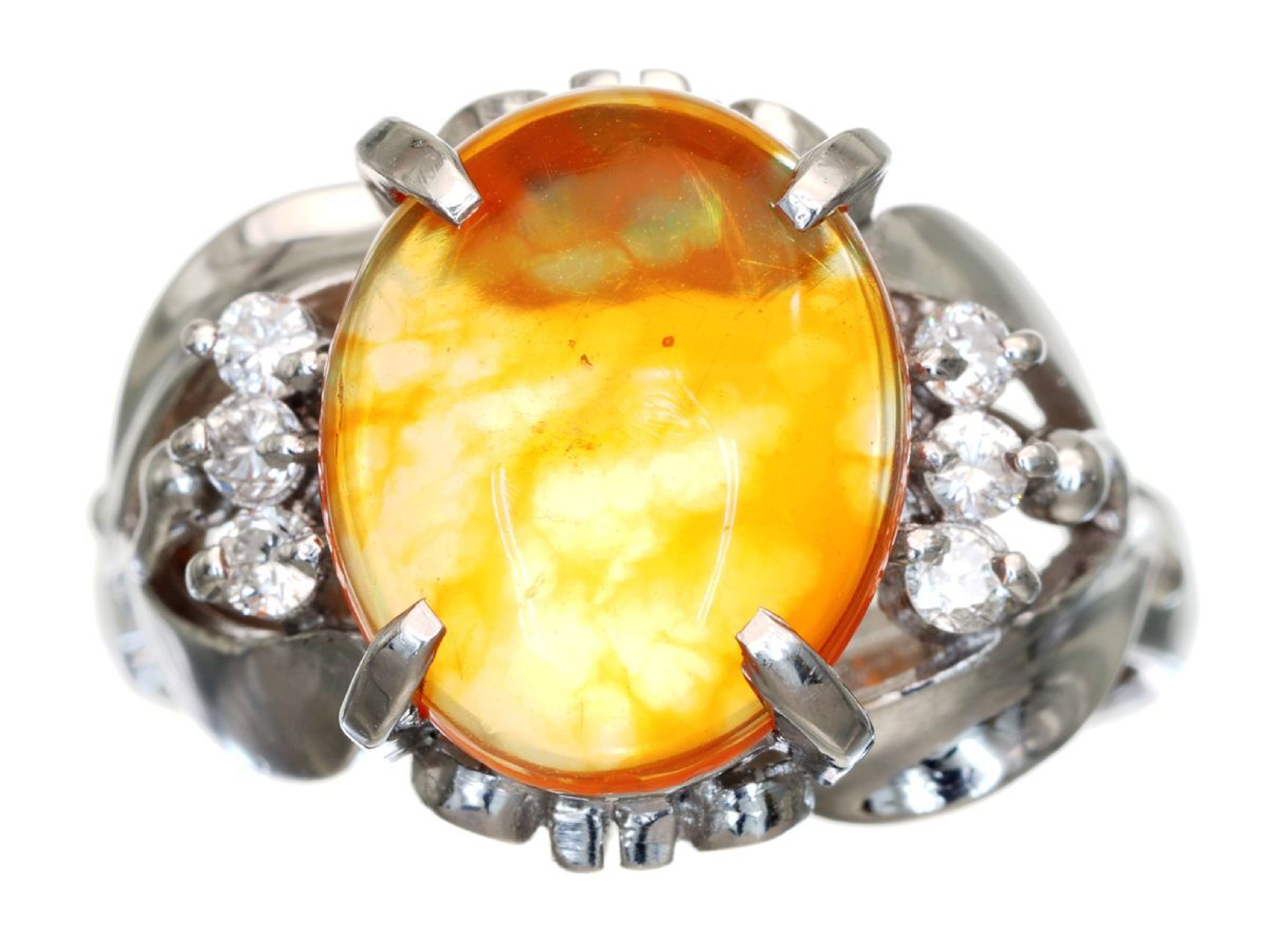 Platinum Fire Opal and Diamond Cocktail Ring