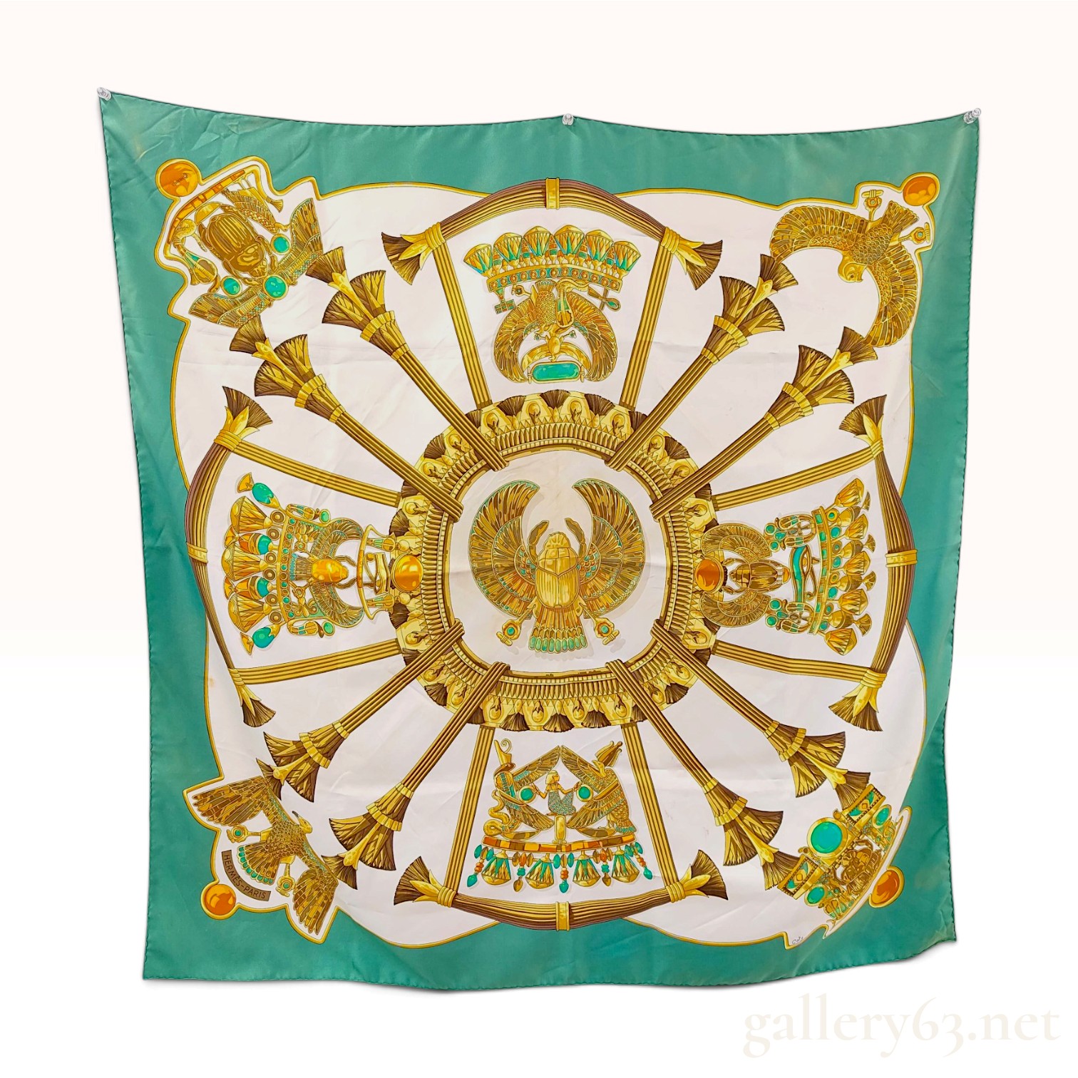 Hermes Egypte Silk Scarf Teal Green