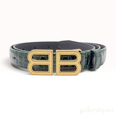 Balenciaga Forest Green Croc-Embossed Leather BB Logo Waist Belt. A Balenciaga designer waist 