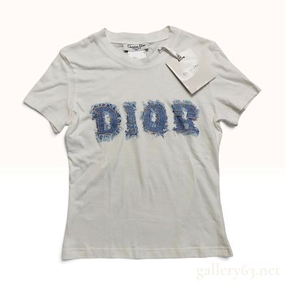 NWT Christian Dior Boutique Paris Denim Applique Logo White Cotton T-Shirt Size FR 36. A French 