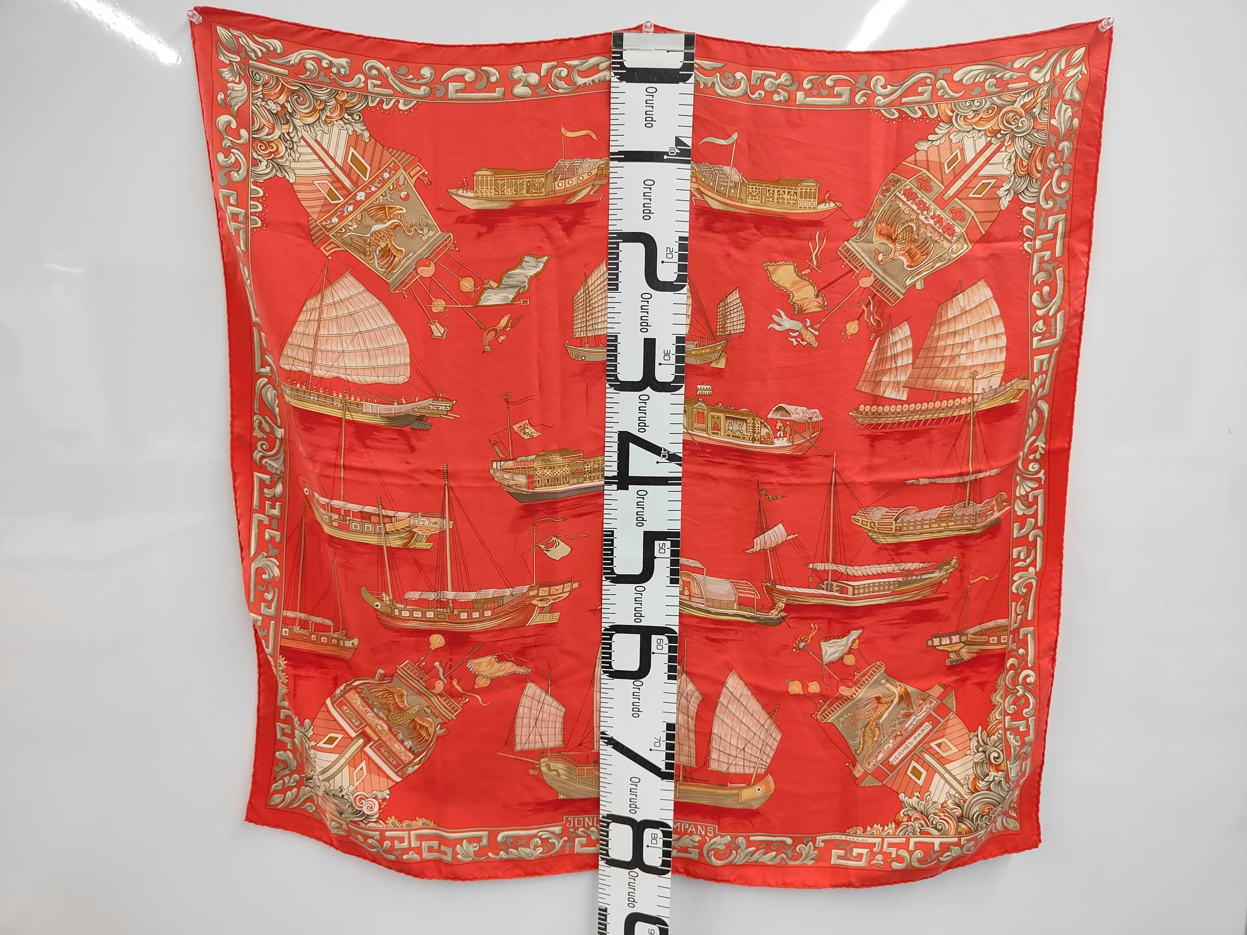 Hermes Jonques et Sampans Red Silk Carre 90