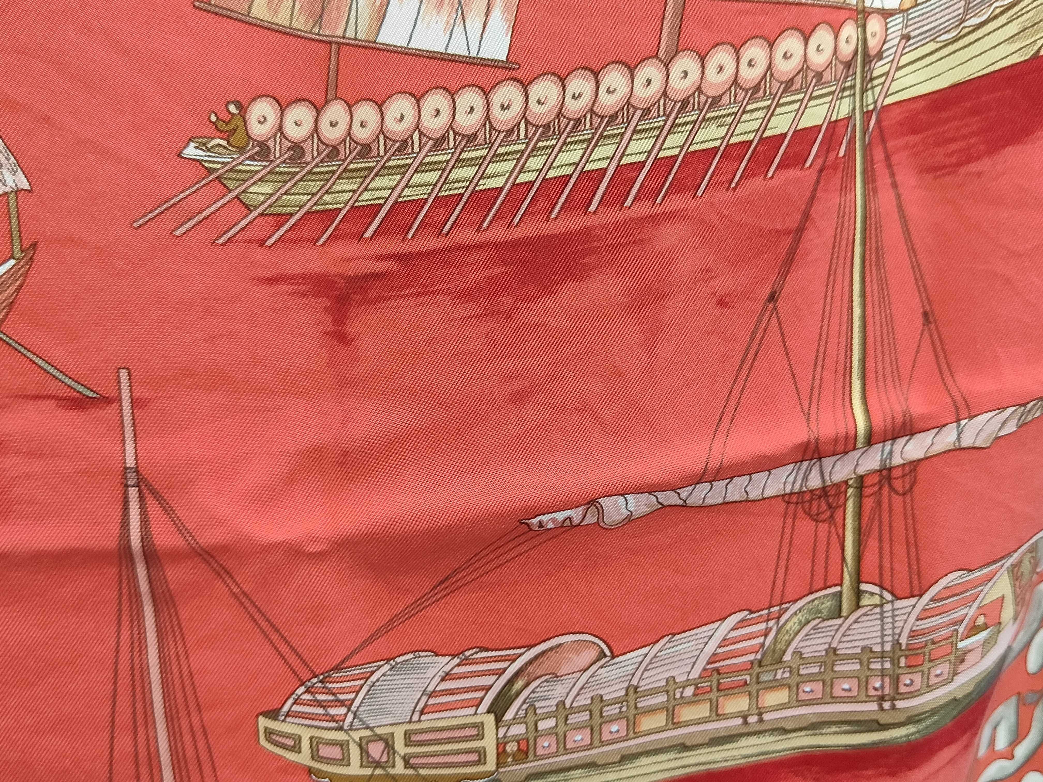 Hermes Jonques et Sampans Red Silk Carre 90