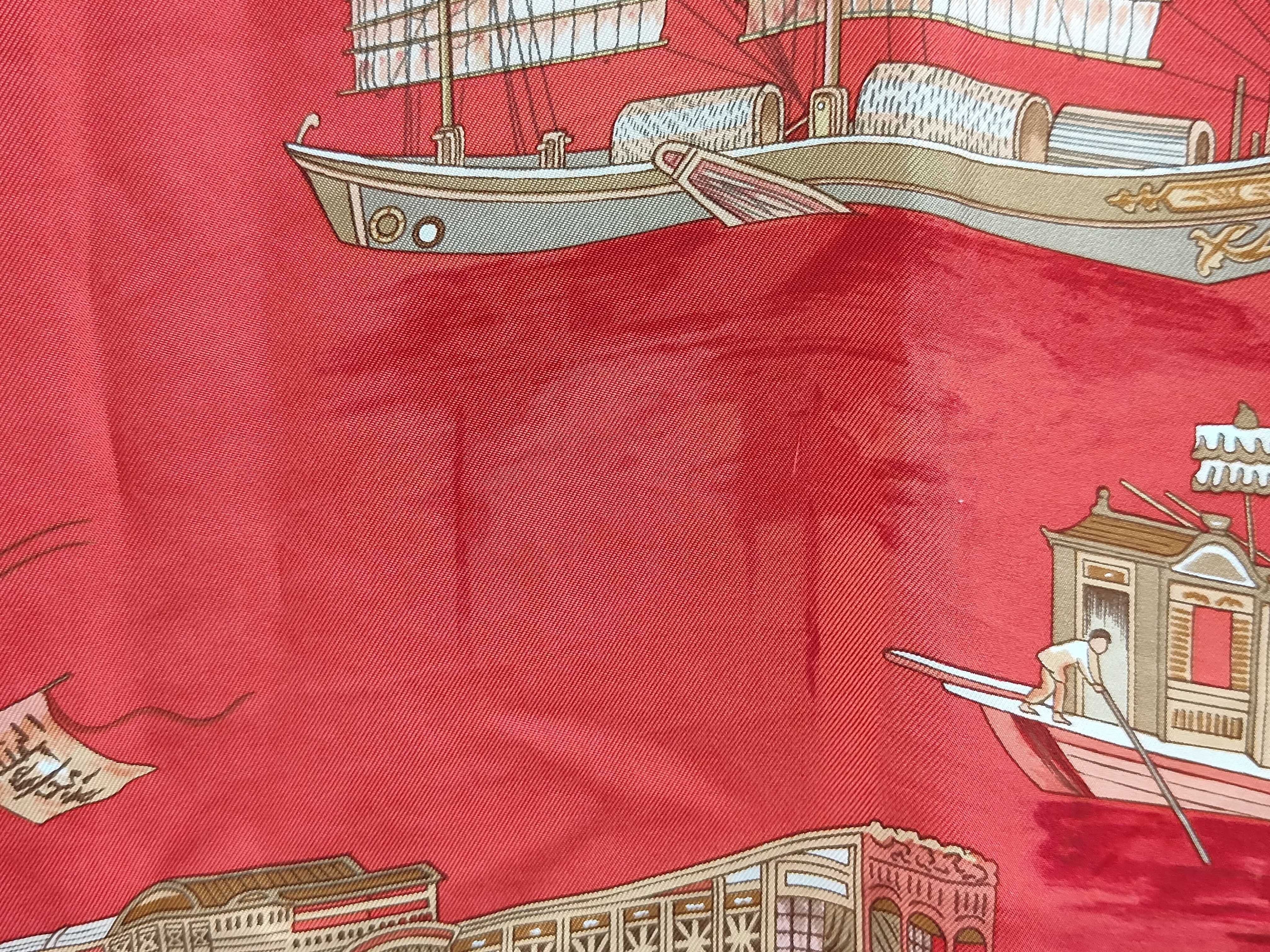 Hermes Jonques et Sampans Red Silk Carre 90