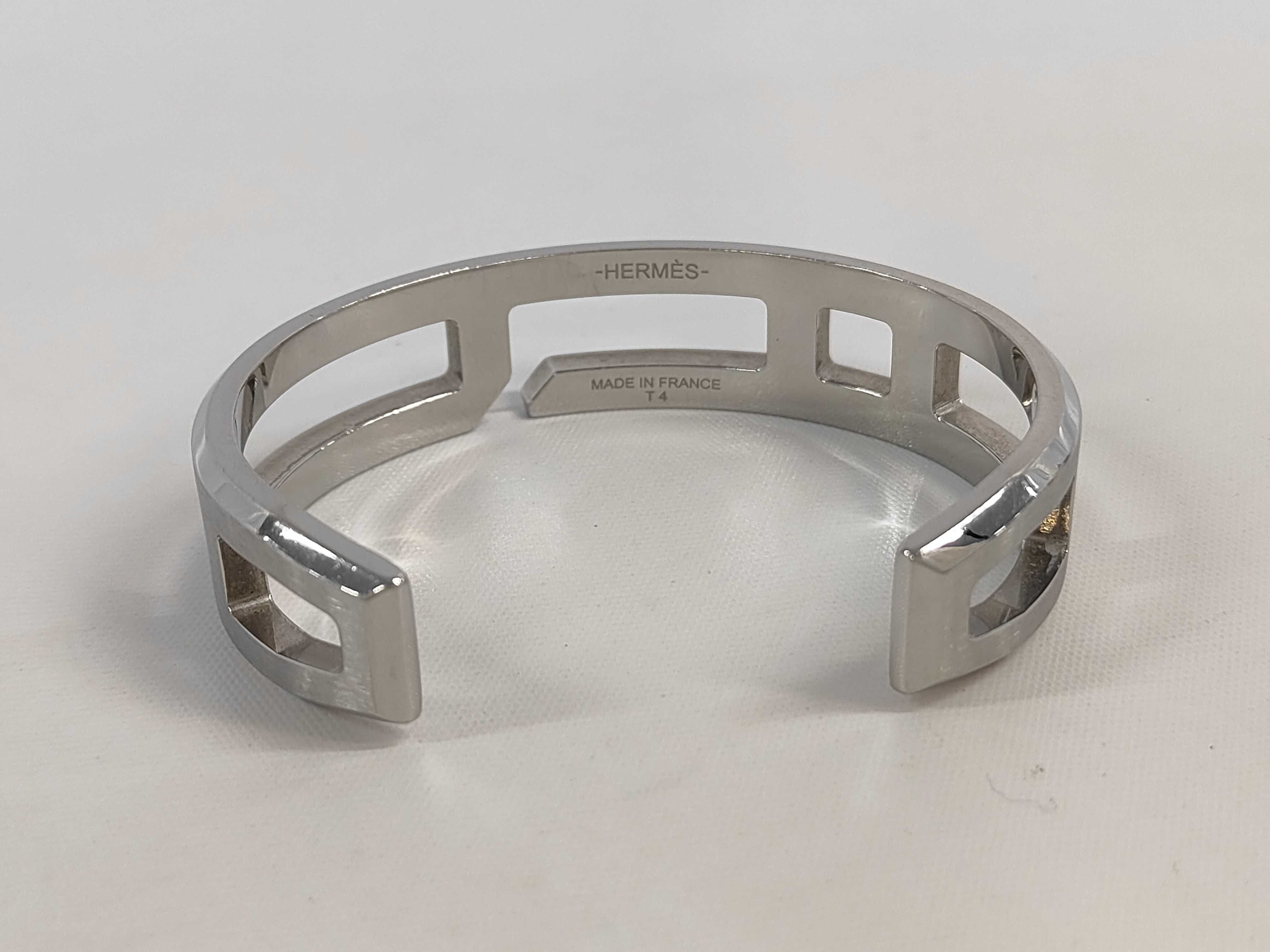 Hermes Play Bangle Solid 925 Sterling Silver Cuff Bracelet