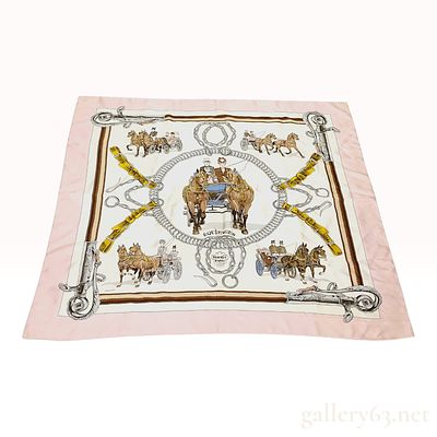 Vintage Hermes Equipages Silk Carre 90 by Philippe Ledoux. Hermes Equipages silk scarf designed 