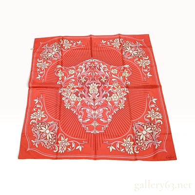 Cartier Floral Scrollwork Silk Scarf. Cartier silk scarf featuring a symmetrical arrangement of 