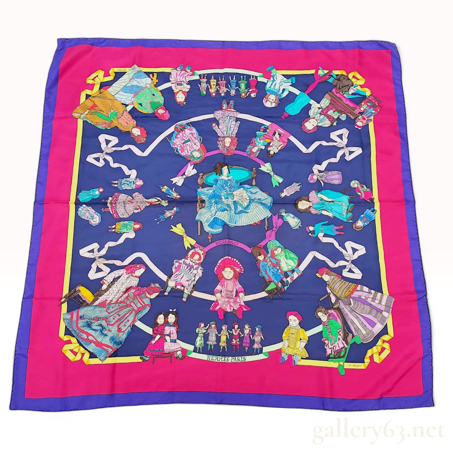 Vintage Hermes Hello Dolly Silk Carre 90 by Loic Dubigeon