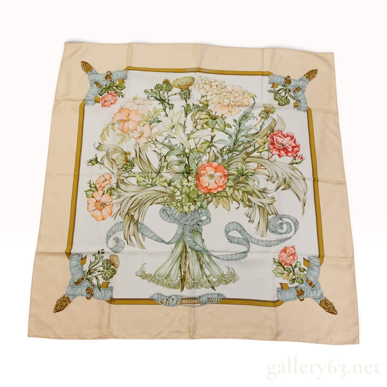 Vintage Hermes Regina Silk Carre 90 by Leila Menchari