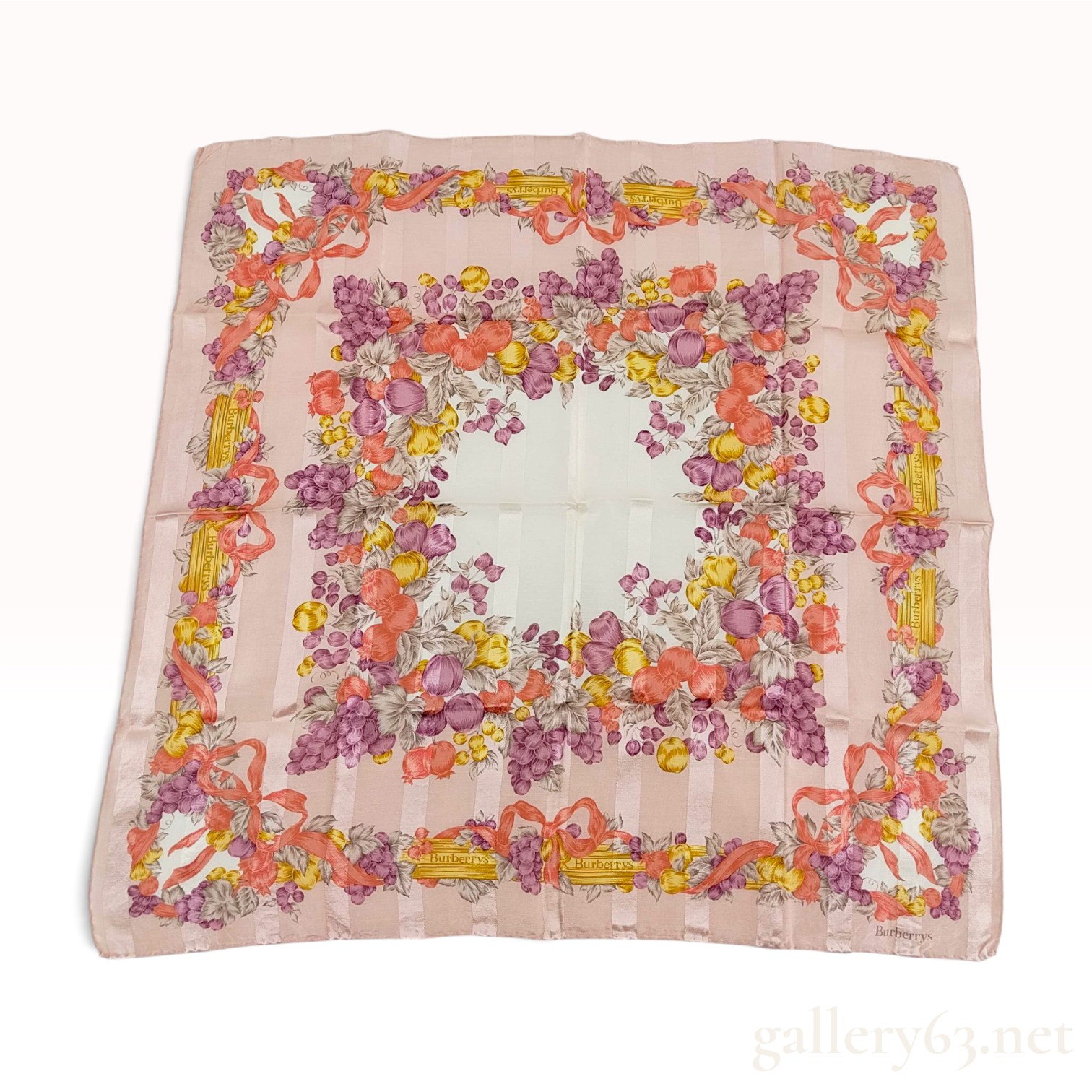 Vintage Burberrys Fruit and Ribbon Silk Blend Scarf