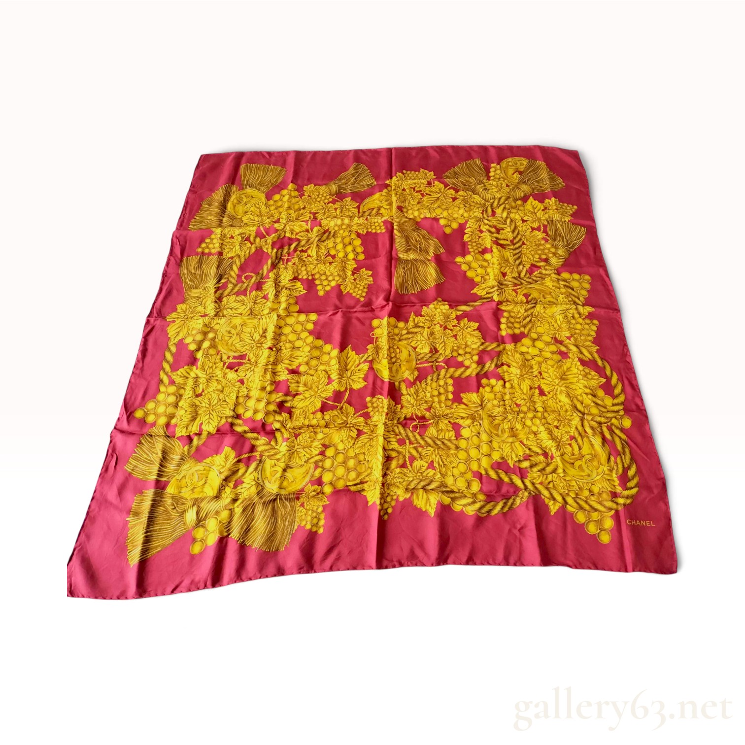 Vintage Chanel CC Tassel and Grapevine Silk Scarf
