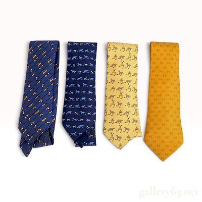 Hermes H Monogram Silk Tie and Assorted Silk Ties. Hermes H monogram silk necktie together with 