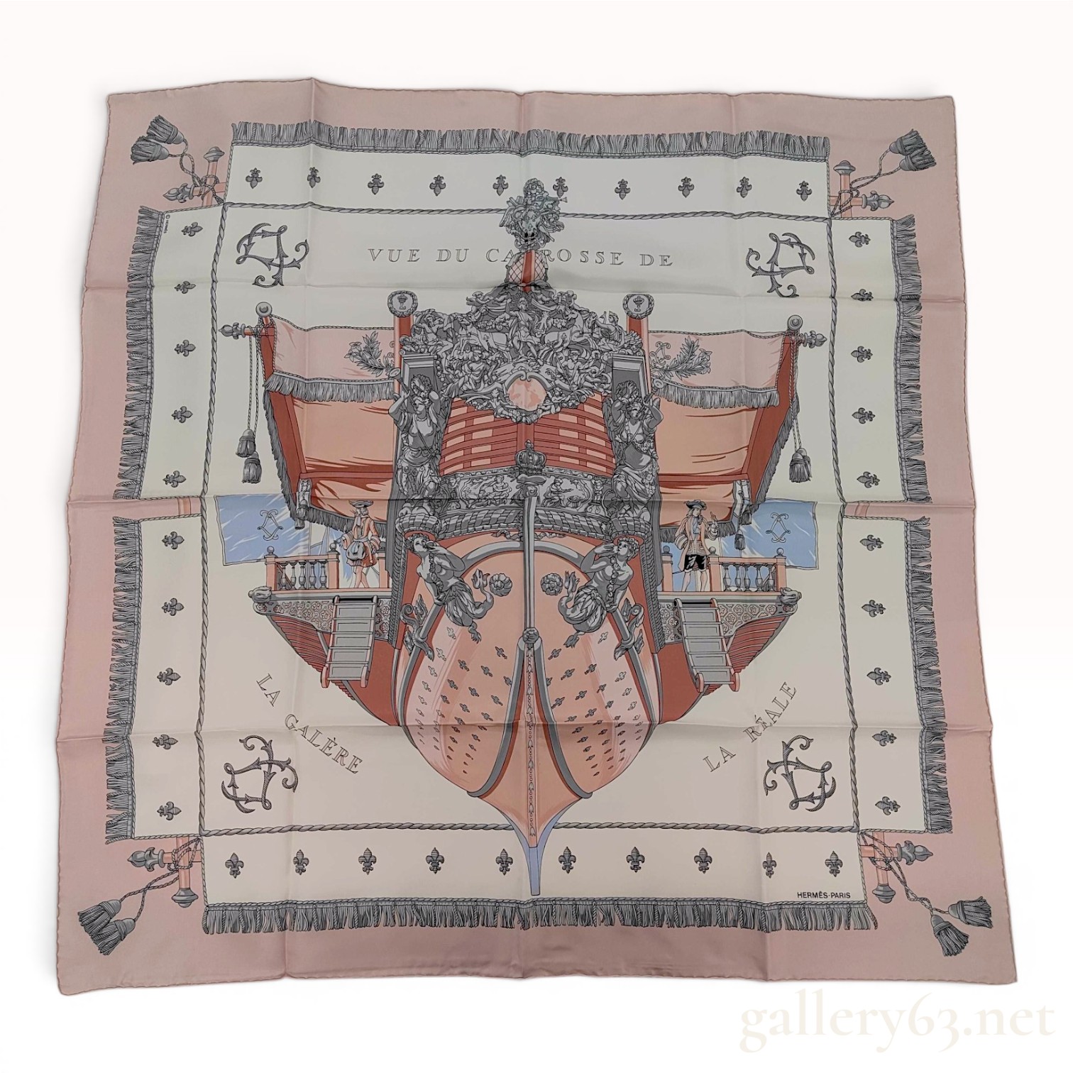 Vintage Hermes Vue du Carrosse de la Galere La Reale Silk Scarf