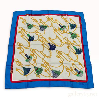 Vintage Celine Paris Tassels Silk Scarf. Celine Paris silk scarf featuring an 